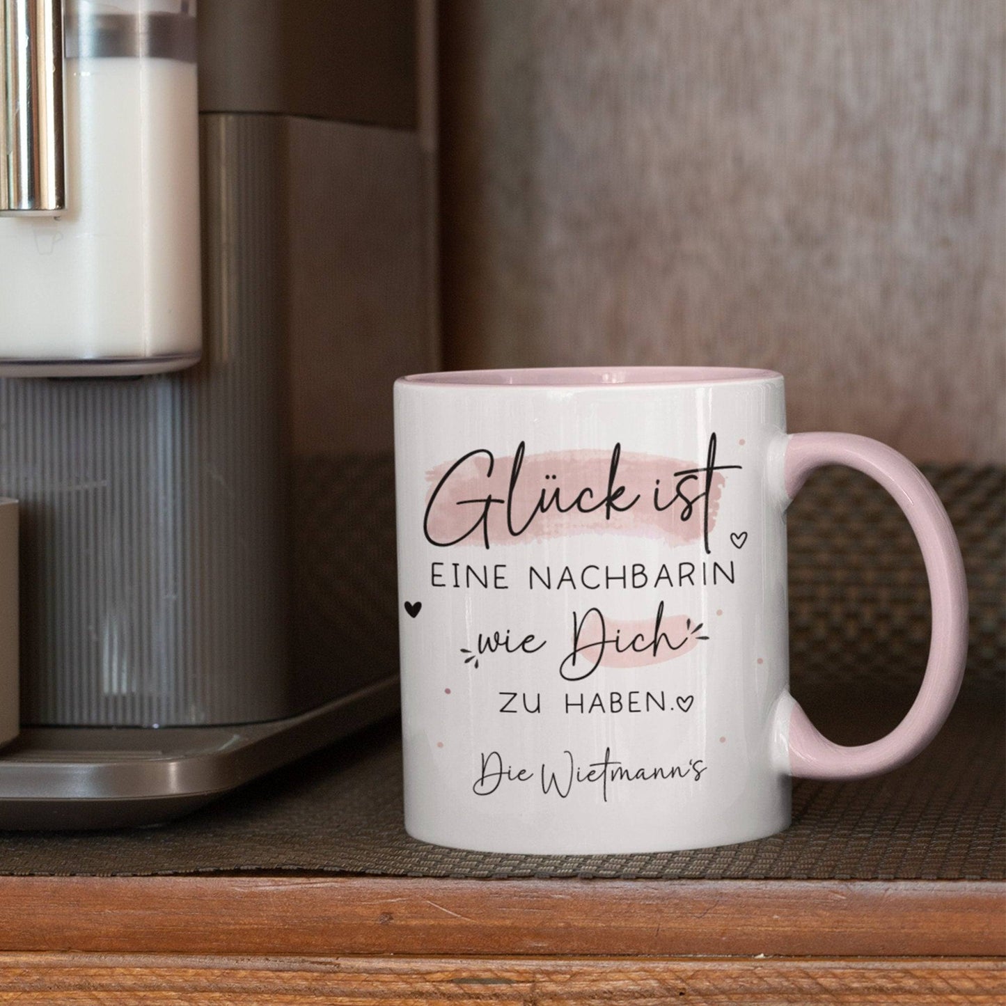 Handgefertigte Personalisierte Tasse – Glück ist eine NACHBARIN wie dich zu haben - Geschenk zum, Geburtstag, Ostern, Weihnachten mit Name  kleinebuchstaben   