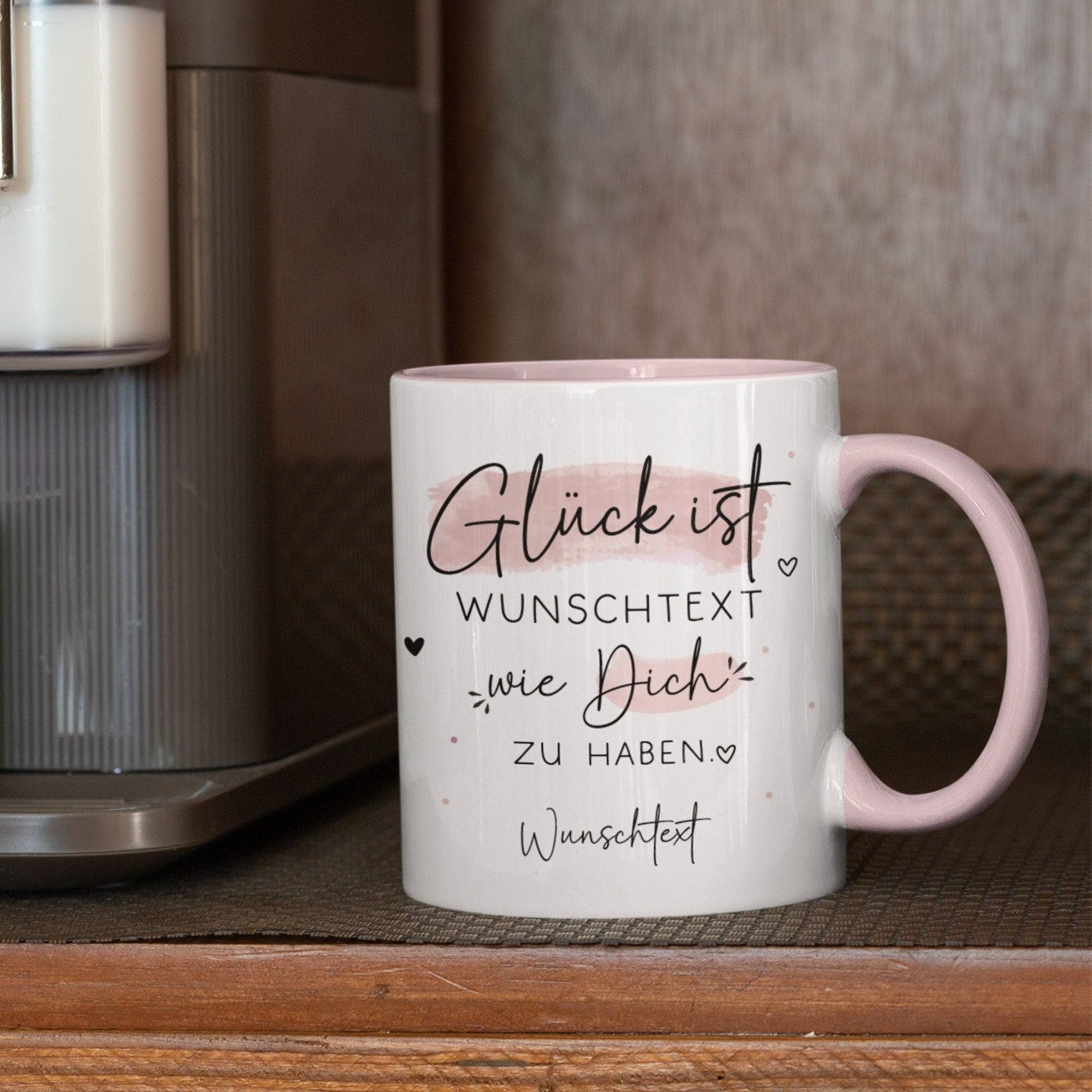 Handgefertigte Personalisierte Tasse – Glück ist eine NACHBARIN wie dich zu haben - Geschenk zum, Geburtstag, Ostern, Weihnachten mit Name  kleinebuchstaben Wunschtext - Rosa  