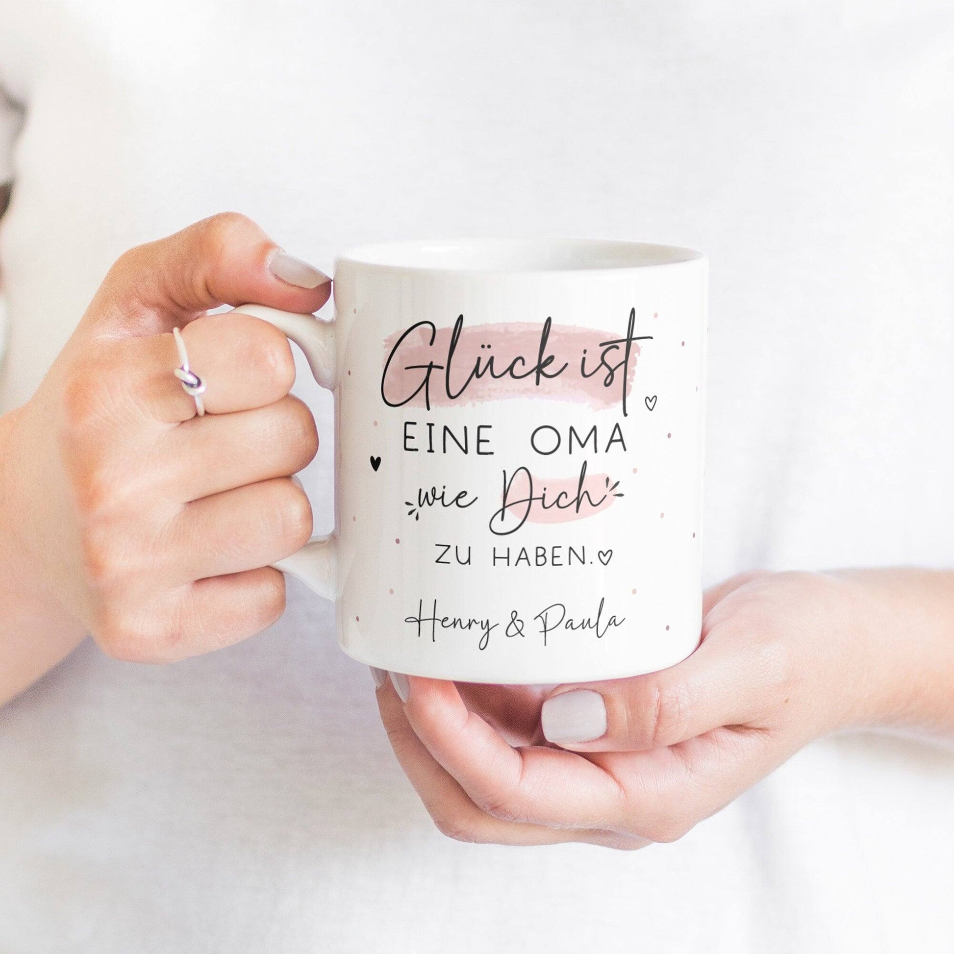 Personalisierte Tasse – Glück ist eine OMA wie dich zu haben - Geschenk zum Muttertag Geburtstag, Ostern, Weihnachten - Name  kleinebuchstaben   