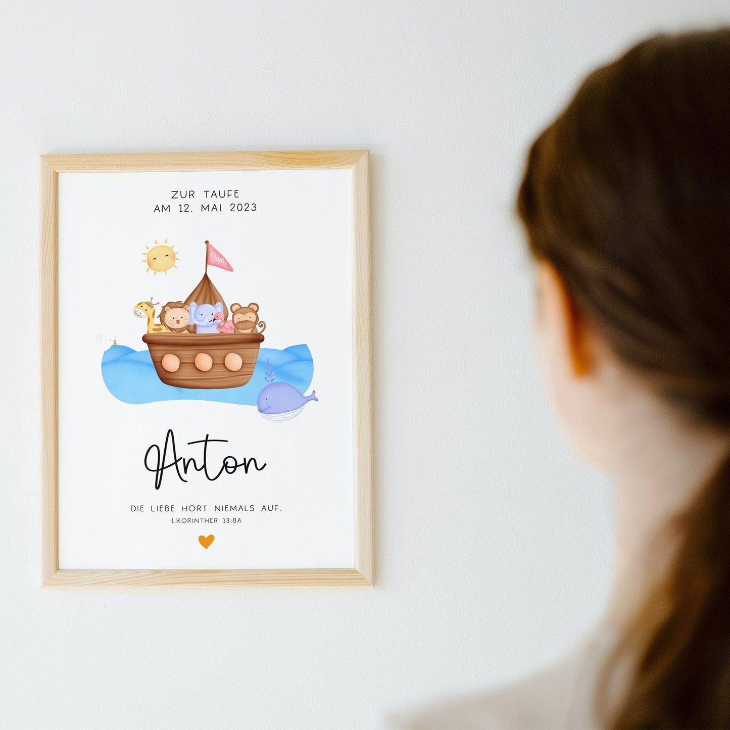 Personalisiertes Poster zur Taufe mit eigenen Namen und Taufspruch Arche Noah | Taufposter| Geschenk zur Taufe | Geschenk für Patenkind  kleinebuchstaben   