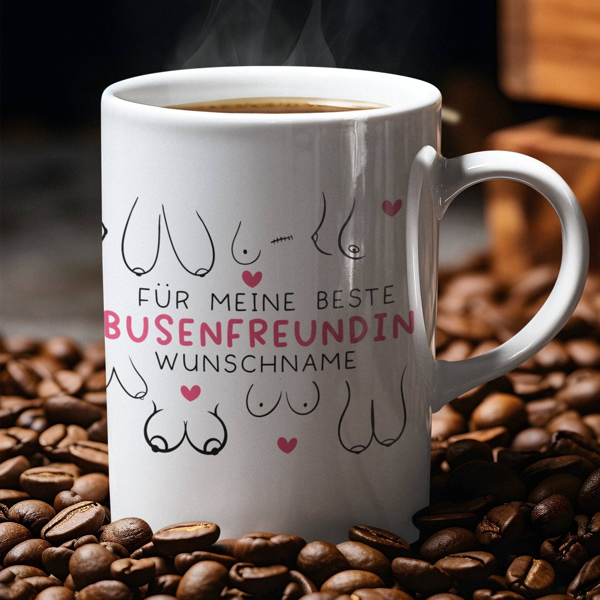 Personalisierte Busenfreundin Kaffeetasse in weiß | Für die beste Freundin - BFF - Muttertag Geschenk - liebste Freundin - mit Namen - 330ml  kleinebuchstaben   