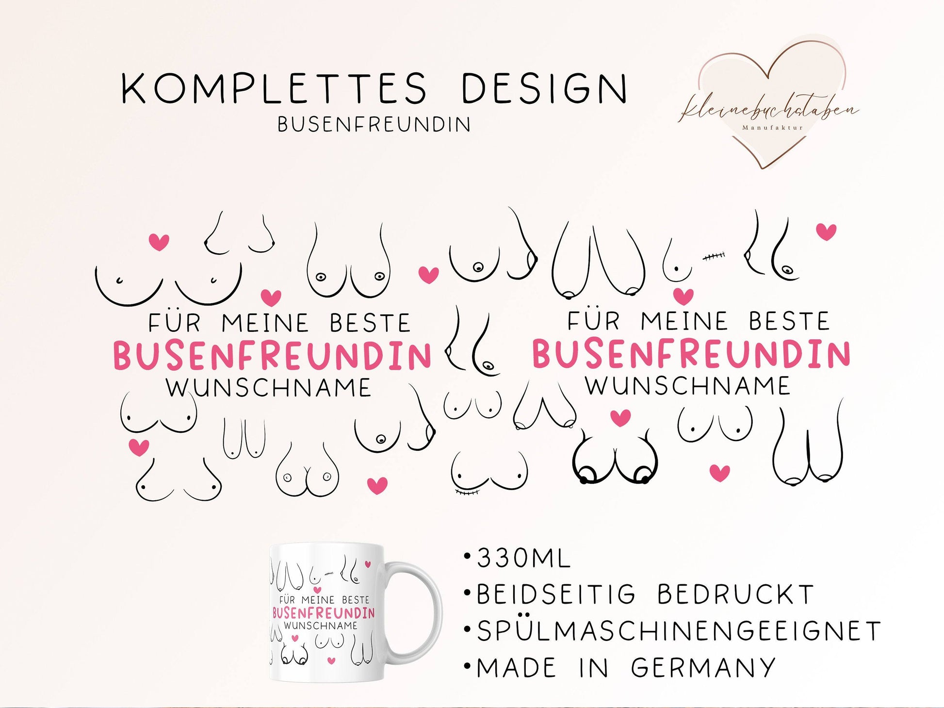 Personalisierte Busenfreundin Kaffeetasse in weiß | Für die beste Freundin - BFF - Muttertag Geschenk - liebste Freundin - mit Namen - 330ml  kleinebuchstaben   