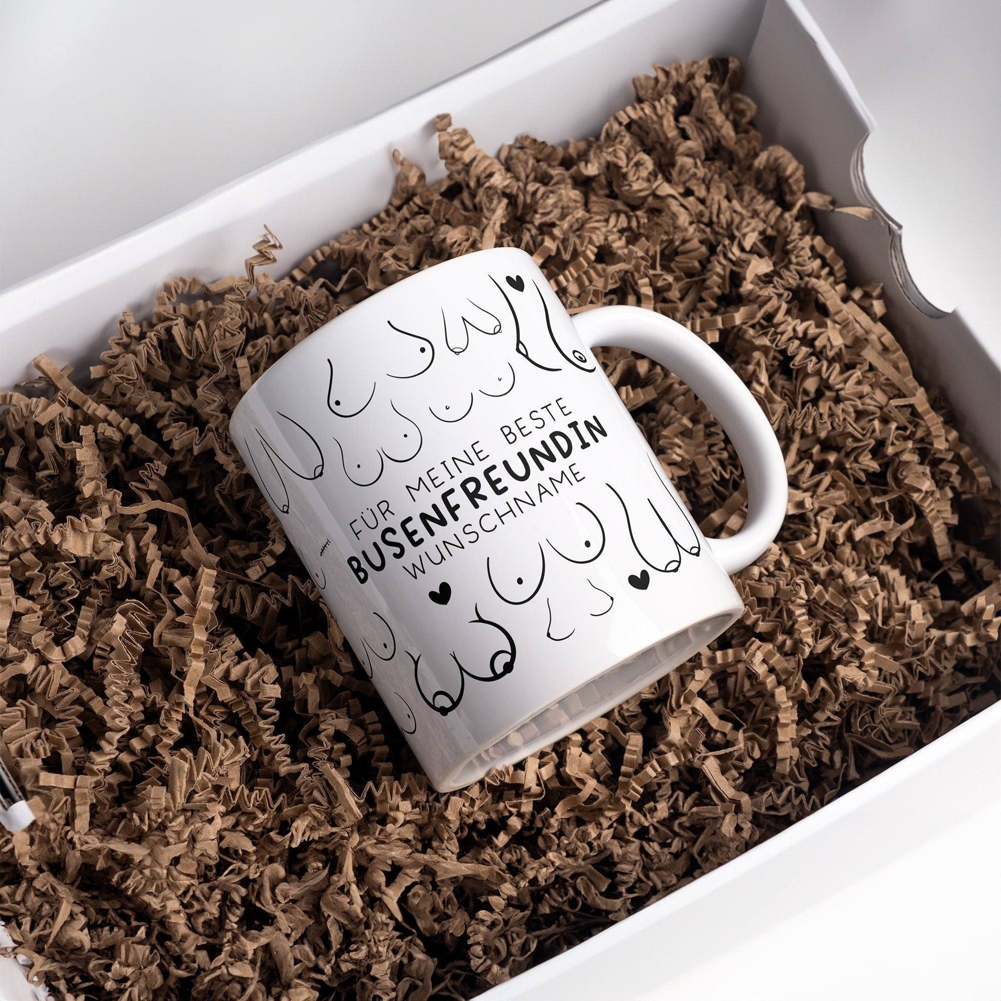 Personalisierte Busenfreundin Tasse in weiß | Für die beste Freundin - BFF - Muttertag Geschenk - liebste Freundin - mit Namen - 330ml  kleinebuchstaben   