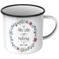 Personalisierte Tasse Emaille Becher Geschenk zum Muttertag. Motiv: Alles liebe zum Muttertag mit Wunschnamen. Beidseitiger Druck. Blumen  kleinebuchstaben   