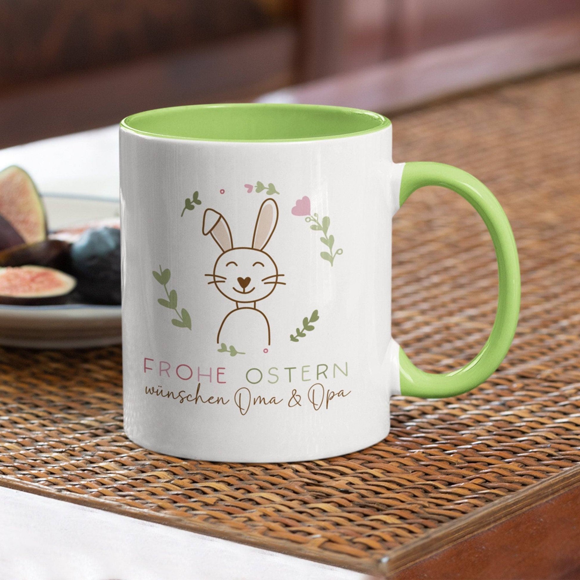 Personalisierte "Frohe Ostern" Tasse mit Hasenmotiv - perfektes Geschenk für Kinder, Männer & Frauen zu Ostern!  kleinebuchstaben   