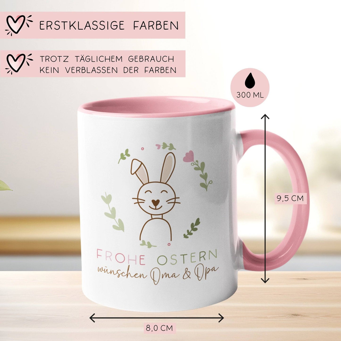 Ostertasse personalisiert - Motiv: "Frohe Ostern" mit Wunschnamen und Hasenmotiv - ideal als Osterüberraschung für Kinder, Männer & Frauen!  kleinebuchstaben   