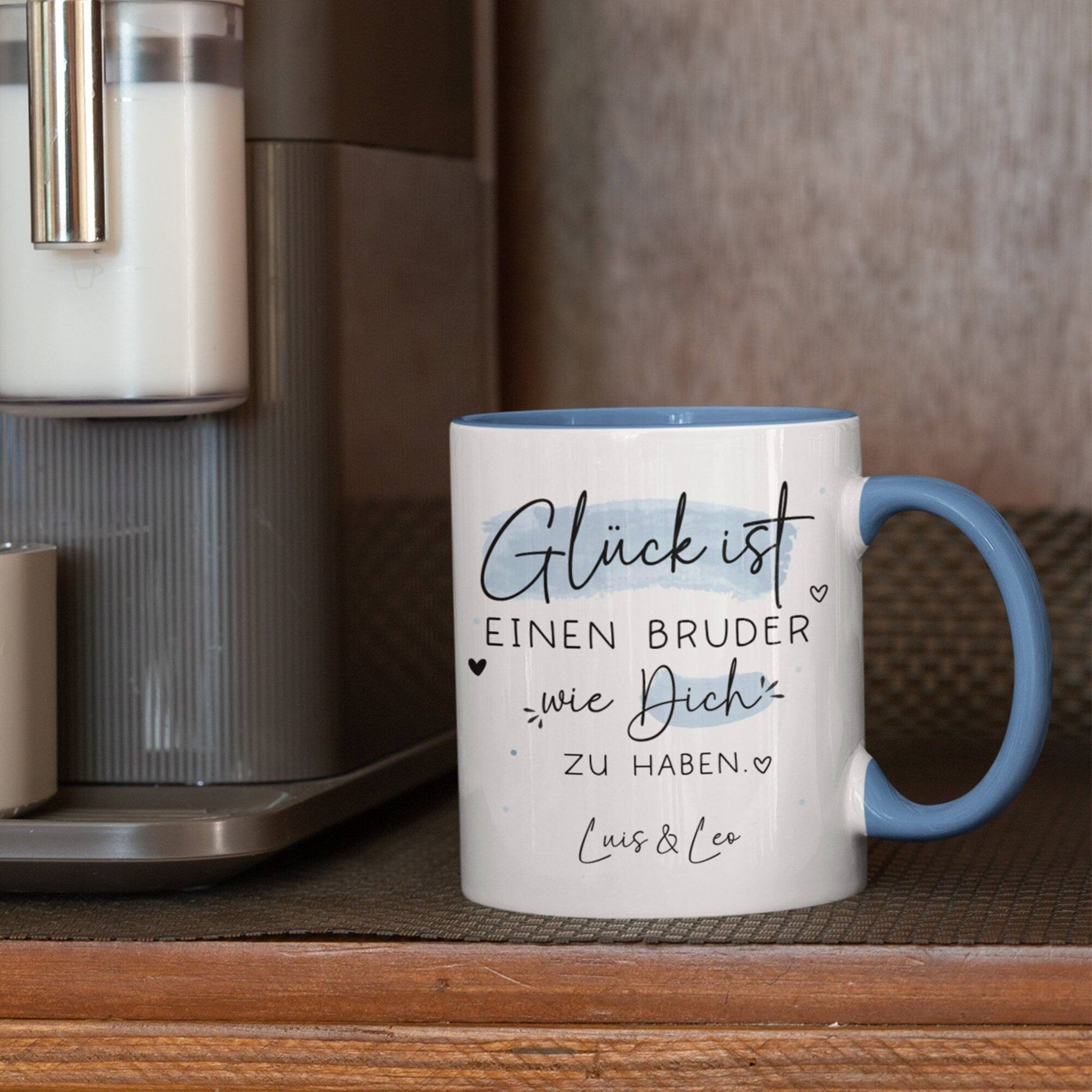 Personalisierte Tasse Bruder Name mit Spruch "Glück ist einen Bruder wie dich zu haben" zum Geburtstag, Geschenk, Ostern, Weihnachtsgeschenk,Wunschnamen  kleinebuchstaben   