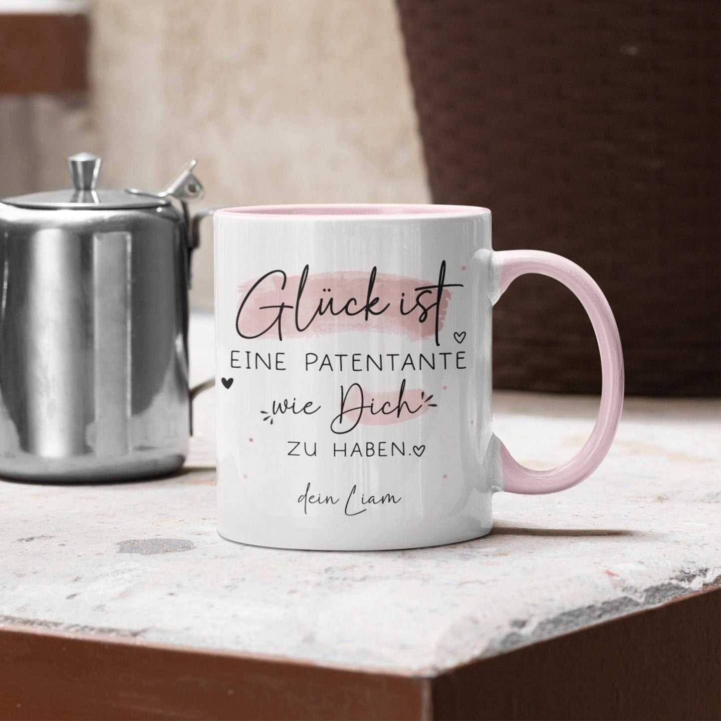 Personalisierte Tasse mit Spruch "Glück ist einen Patenonkel wie dich zu haben" zum Geburtstag, Geschenk, Ostern, Weihnachtsgeschenk  kleinebuchstaben   