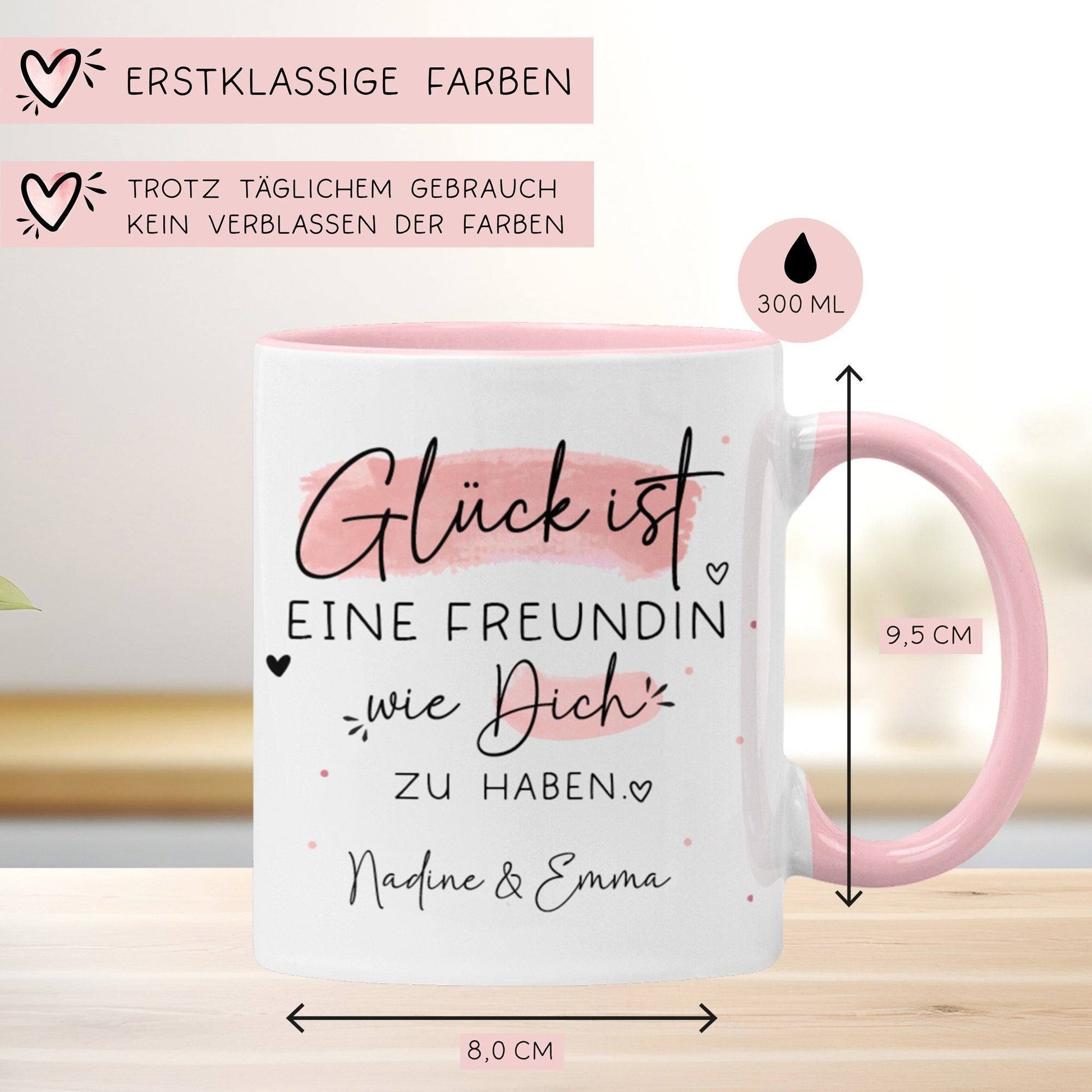 Handgefertigte Personalisierte Tasse – Glück ist eine FREUNDIN wie dich zu haben - Geschenk zum Geburtstag, Ostern, Weihnachten -Wunschnamen  kleinebuchstaben   