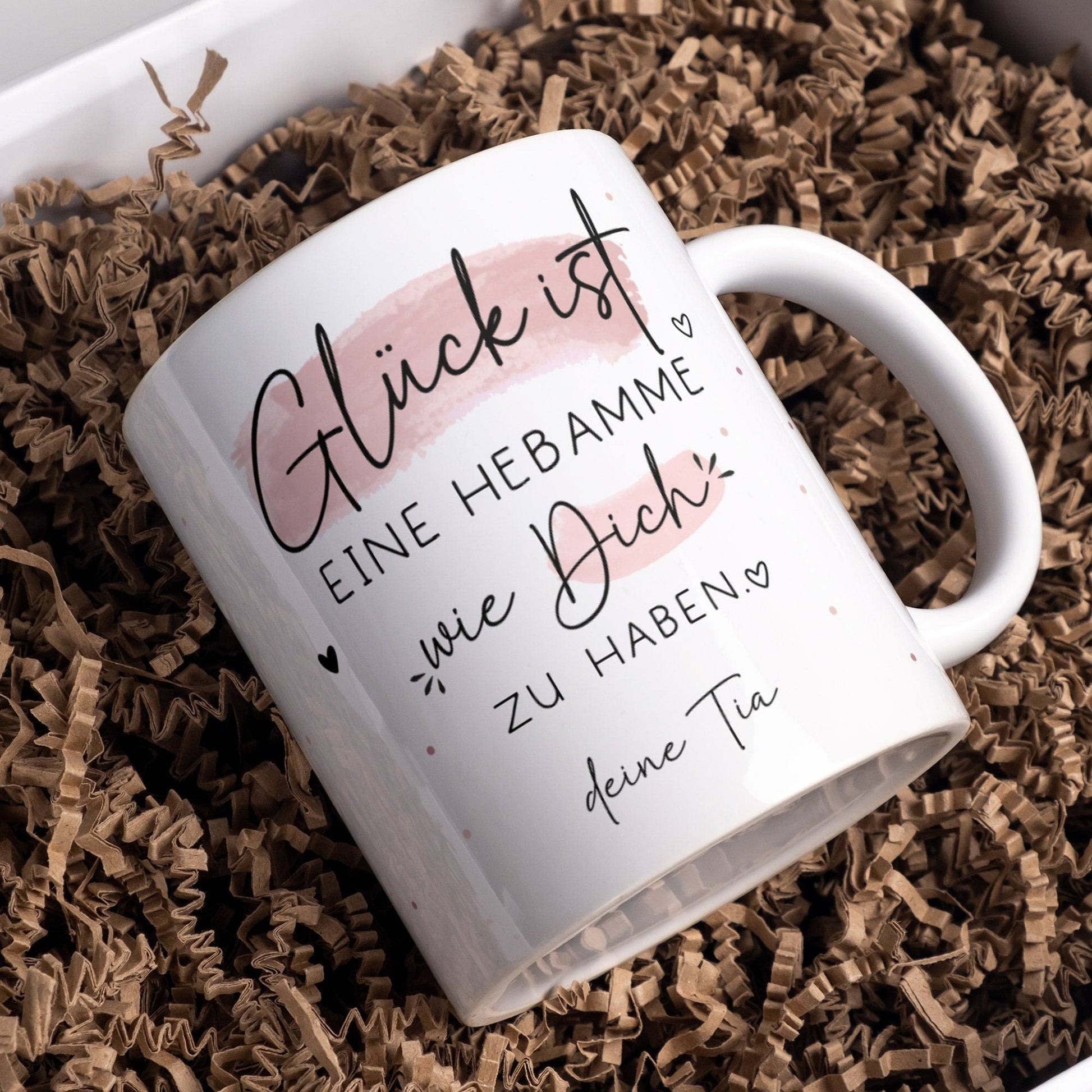 Personalisierte Tasse Namen – Glück ist eine HEBAMME wie dich zu haben - Geschenk zum Geburtstag, Ostern, Weihnachten -Wunschnamen  kleinebuchstaben   