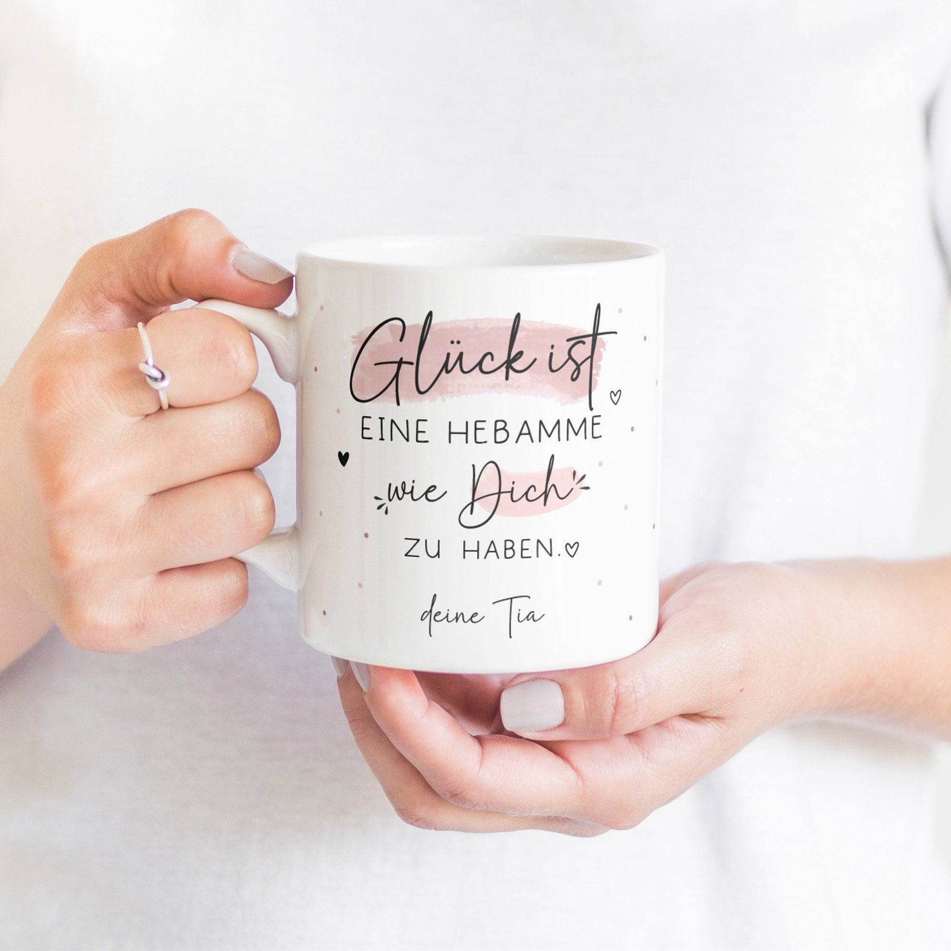 Personalisierte Tasse Namen – Glück ist eine HEBAMME wie dich zu haben - Geschenk zum Geburtstag, Ostern, Weihnachten -Wunschnamen  kleinebuchstaben   