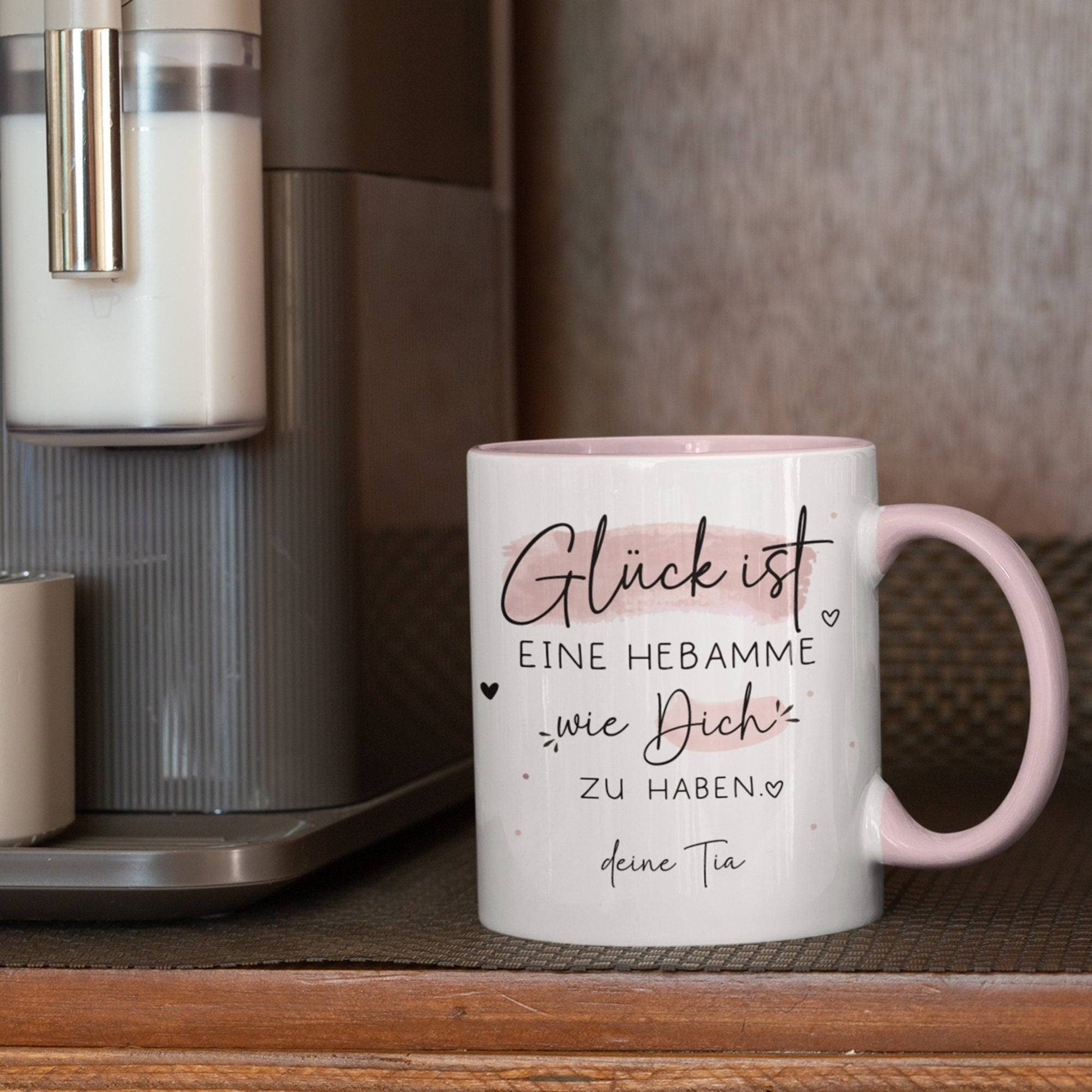 Personalisierte Tasse – Glück ist eine HEBAMME wie dich zu haben - Geschenk zum Geburtstag, Ostern, Weihnachten -Wunschnamen  kleinebuchstaben   