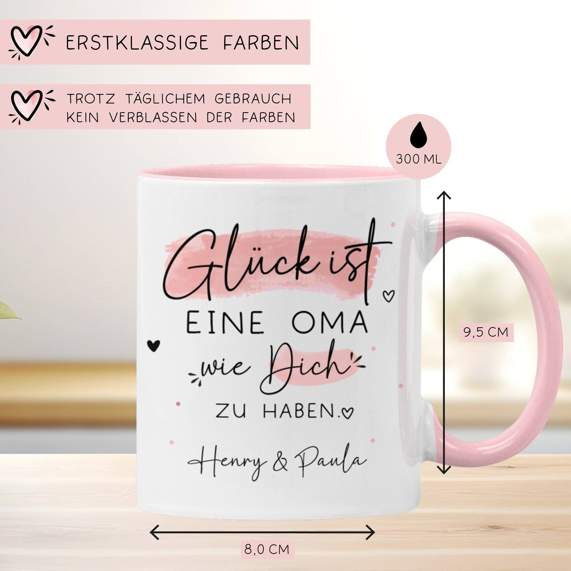 Personalisierte Tasse – Glück ist eine OMA wie dich zu haben - Geschenk zum Muttertag Geburtstag, Ostern, Weihnachten - Name  kleinebuchstaben   