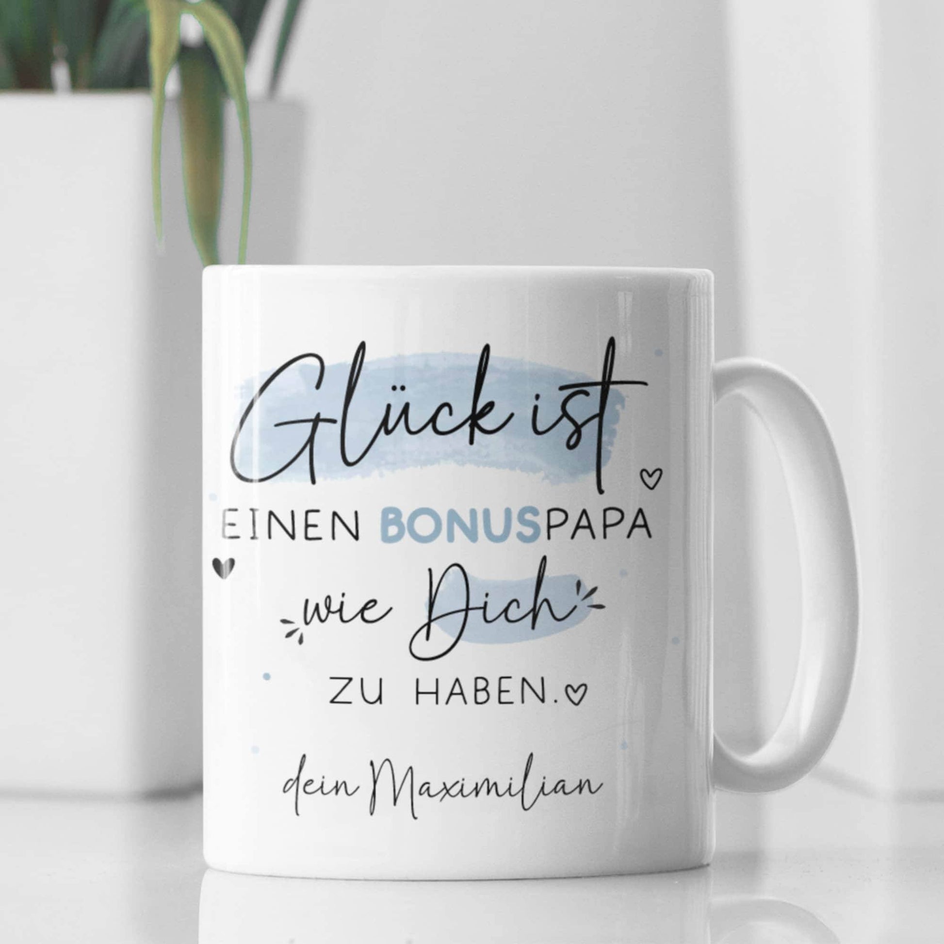 Personalisierte Tasse Bonuspapa zum Vatertag - Geburtstag - Kaffeetasse mit Wunschnamen. Geschenk, Vatertags Geschenk, Weihnachtsgeschenk  kleinebuchstaben   