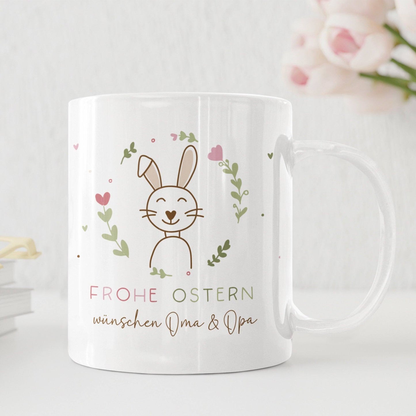 Ostertasse personalisiert mit Namen Frohe Ostern Hase  Ostergeschenk für Kinder Männer Frauen Geschenkidee zu Ostern. Geschenk Tasse  kleinebuchstaben   