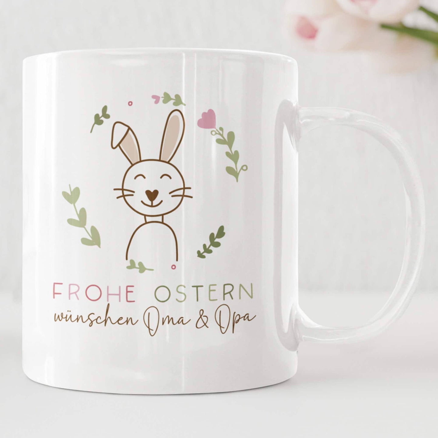 Ostergeschenk personalisiert Tasse mit Namen "Frohe Ostern" Hase Ostergeschenk für Kinder Männer Frauen Geschenkidee zu Ostern. Geschenk  kleinebuchstaben   