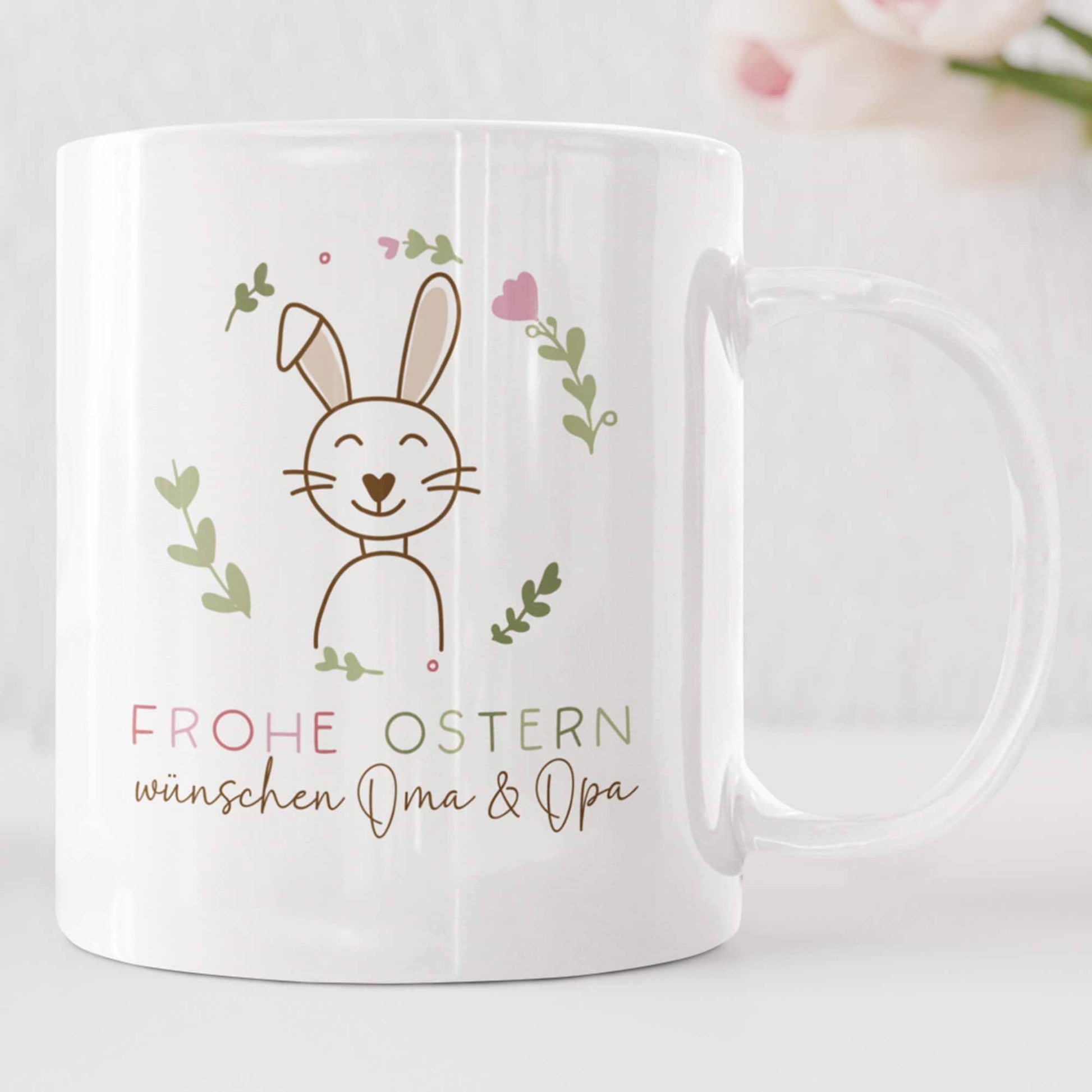 Ostergeschenk personalisiert Tasse mit Namen "Frohe Ostern" Hase Ostergeschenk für Kinder Männer Frauen Geschenkidee zu Ostern. Geschenk  kleinebuchstaben   