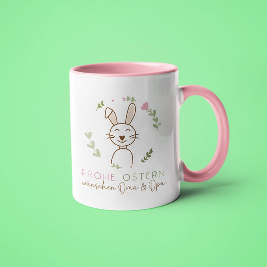 Ostertasse personalisiert - Motiv: "Frohe Ostern" mit Wunschnamen und Hasenmotiv - ideal als Osterüberraschung für Kinder, Männer & Frauen!  kleinebuchstaben   