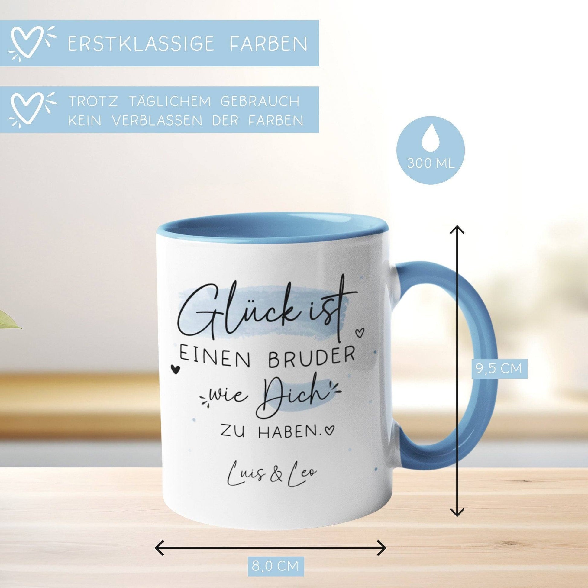 Personalisierte Tasse mit Spruch "Glück ist einen Bruder wie dich zu haben" zum Geburtstag, Geschenk, Ostern, Weihnachtsgeschenk,Wunschnamen  kleinebuchstaben   