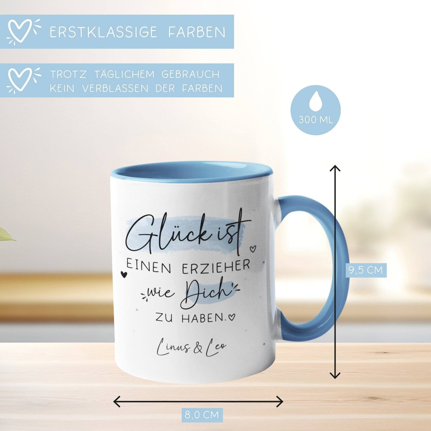 Personalisierte Tasse mit Spruch "Glück ist einen Erzieher wie dich zu haben" zum Geburtstag, Geschenk, Ostern, Weihnachtsgeschenk, Abschied  kleinebuchstaben   