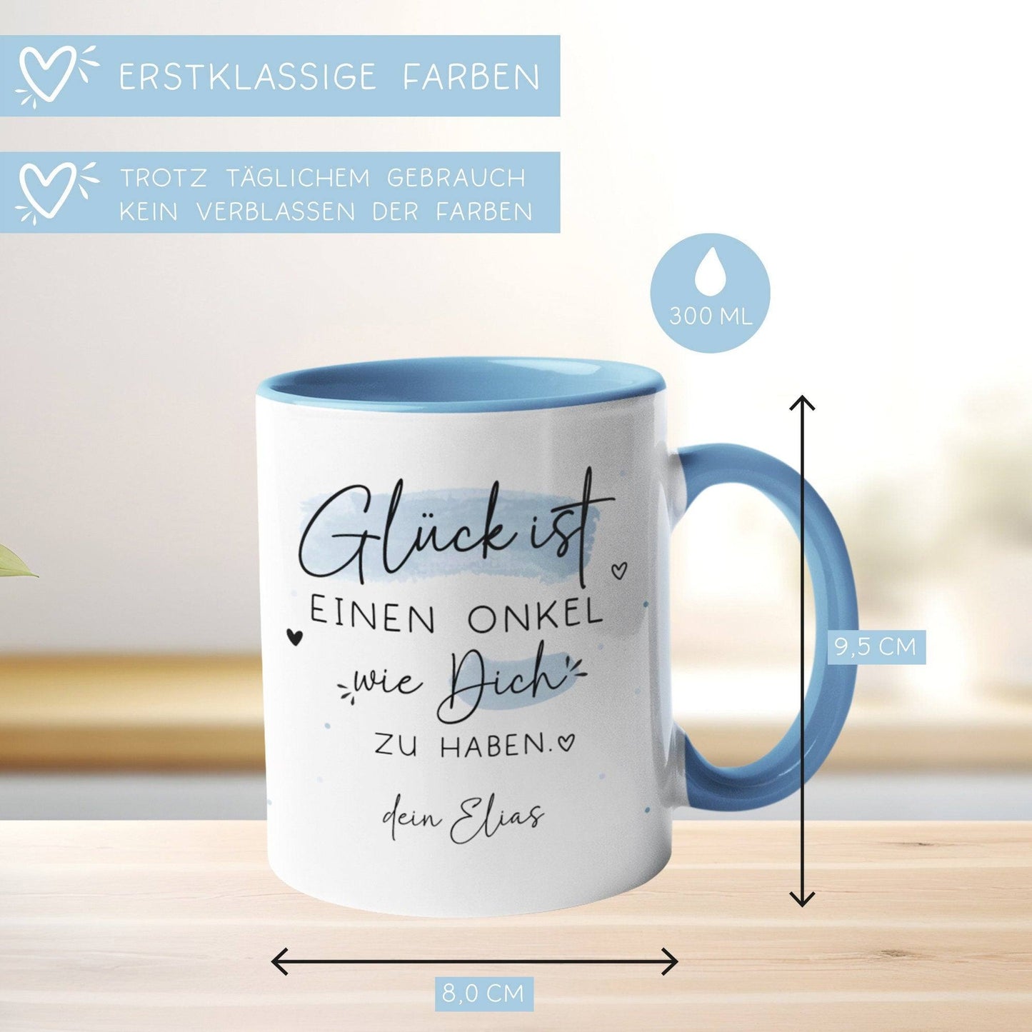 Personalisierte Tasse mit Spruch "Glück ist einen Onkel wie dich zu haben" zum Geburtstag, Geschenk, Ostern, Weihnachtsgeschenk  kleinebuchstaben   