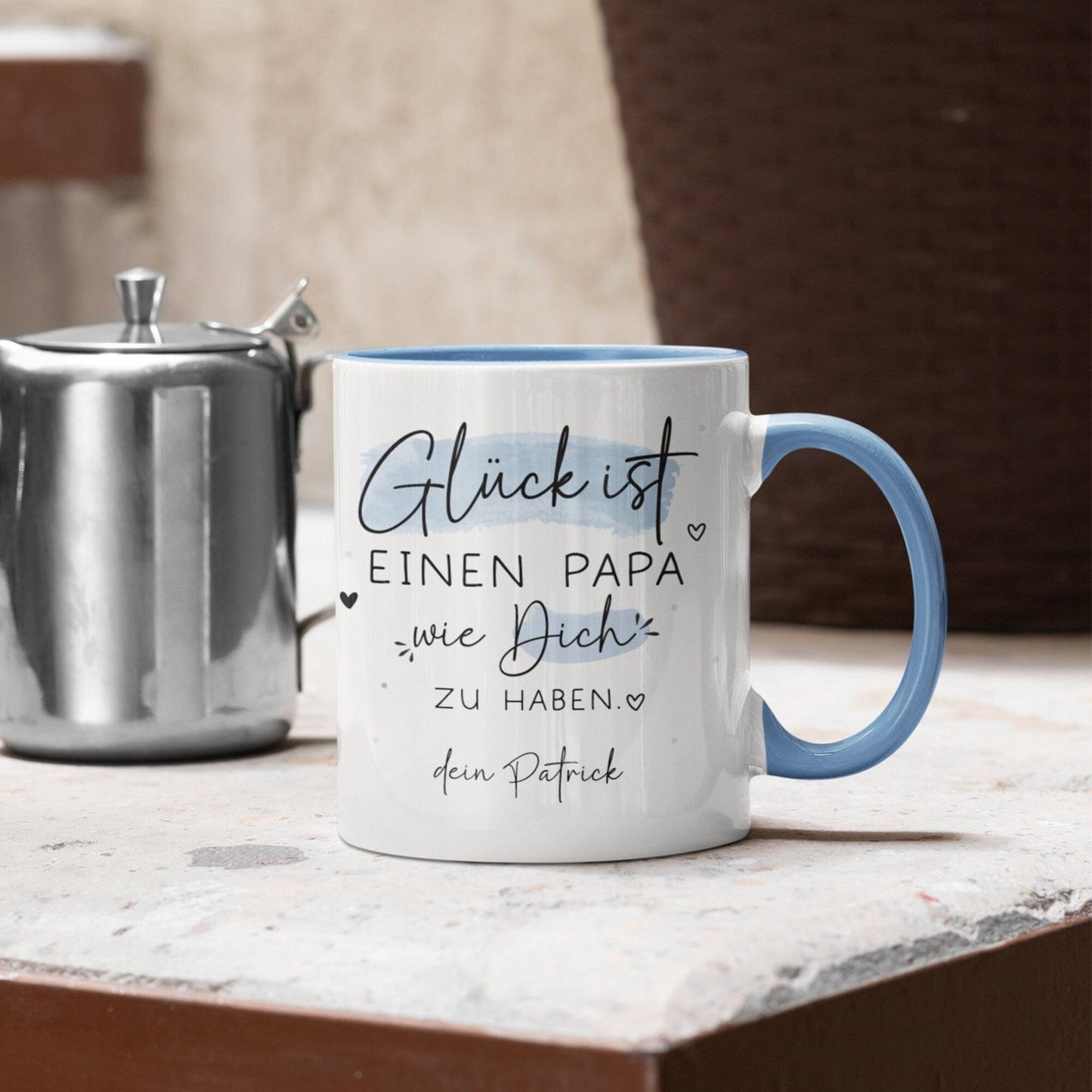 Tasse zum Vatertag personalisiert  mit Spruch "Glück ist einen Papa wie dich zu haben" Geburtstag, Geschenk, Ostern, Weihnachtsgeschenk  kleinebuchstaben   