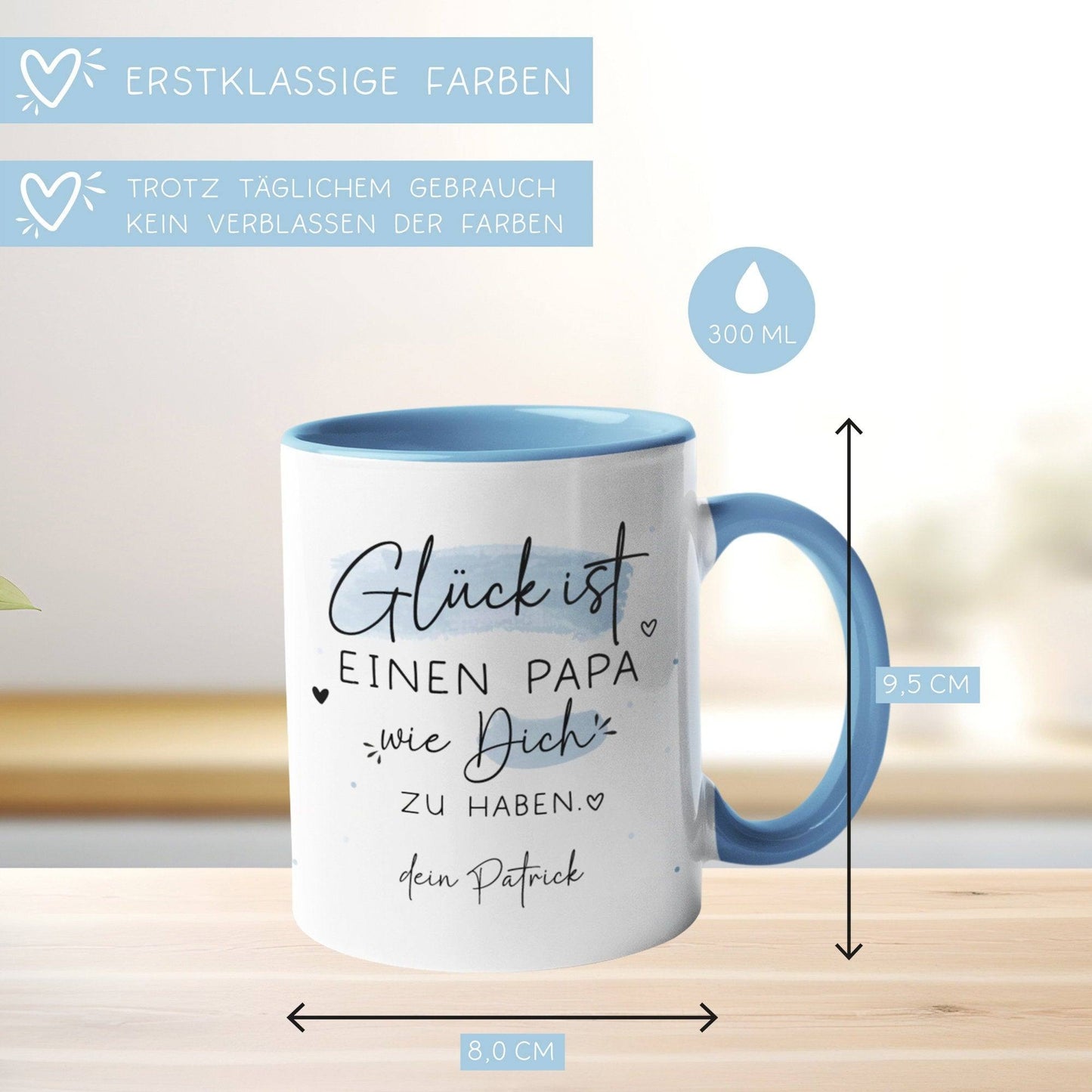 Tasse zum Vatertag personalisiert  mit Spruch "Glück ist einen Papa wie dich zu haben" Geburtstag, Geschenk, Ostern, Weihnachtsgeschenk  kleinebuchstaben   