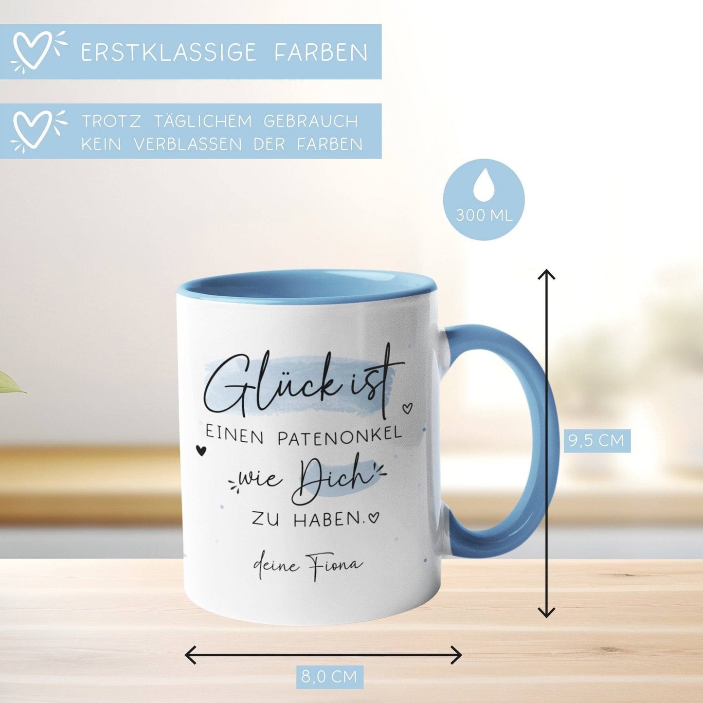 Personalisierte Tasse Patenonkel mit Name Wunschname "Glück ist einen Patenonkel wie dich zu haben" zum Geburtstag, Geschenk, Ostern, Weihnachtsgeschenk  kleinebuchstaben   