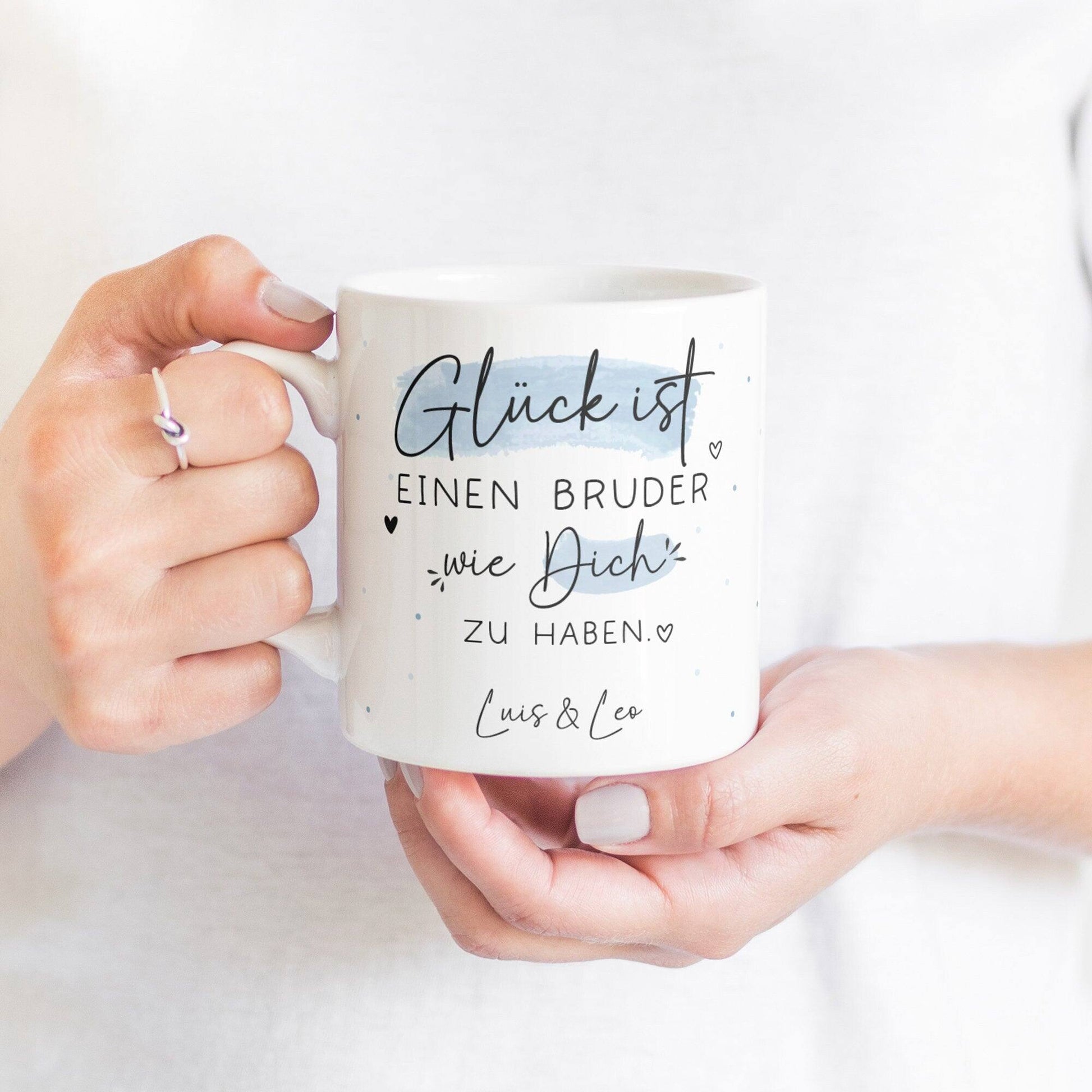 Personalisierte Tasse mit Spruch "Glück ist einen Bruder wie dich zu haben" zum Geburtstag, Geschenk, Ostern, Weihnachtsgeschenk,Wunschnamen  kleinebuchstaben   