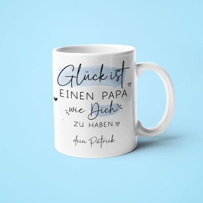 Personalisierte Tasse zum Vatertag mit Spruch "Glück ist einen Papa wie dich zu haben" Geburtstag, Geschenk, Ostern, oder Weihnachtsgeschenk  kleinebuchstaben nur Papa  