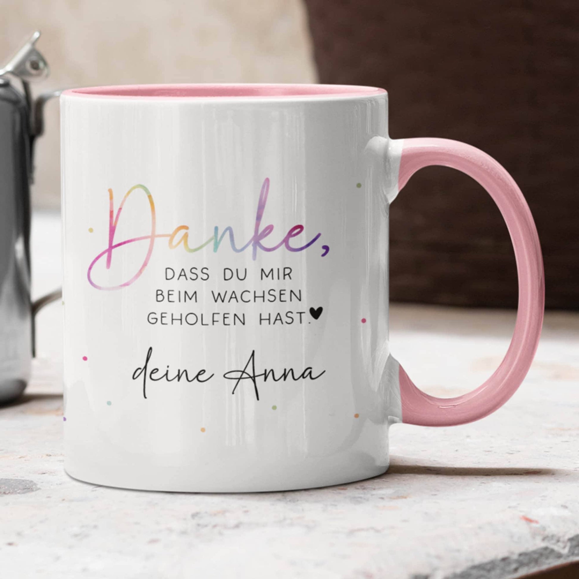 Personalisierte Tasse - Danke dass du mir beim wachsen geholfen hast - Erzieherin Tasse - Tasse Erzieherin Abschied - Wunschnamen - Geschenk  kleinebuchstaben   