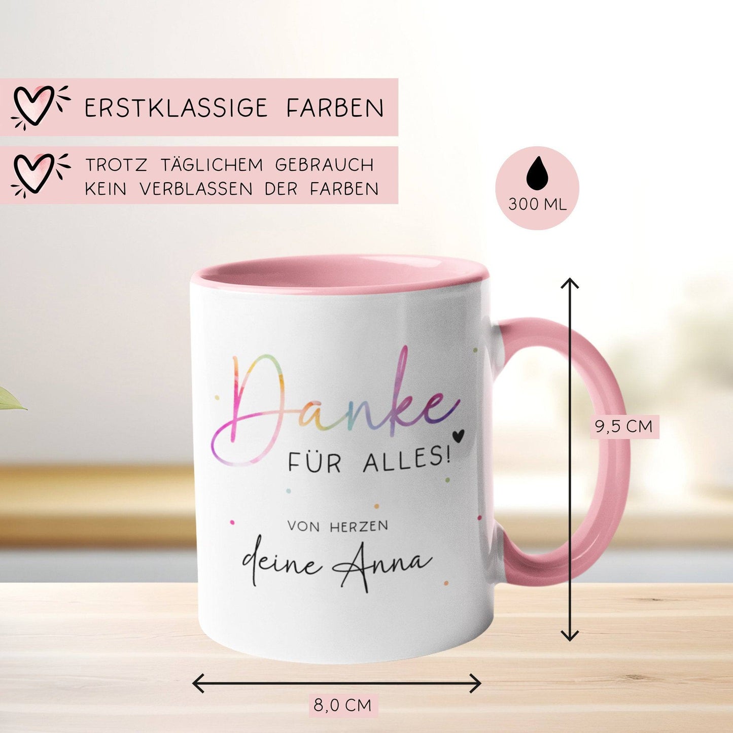 Personalisierte Tasse - Danke für alles -mit eigenen Wunschtext. Kaffee-Tasse Dankeschön-Geschenke Vatertag Muttertag Geburtstag Weihnachten  kleinebuchstaben   