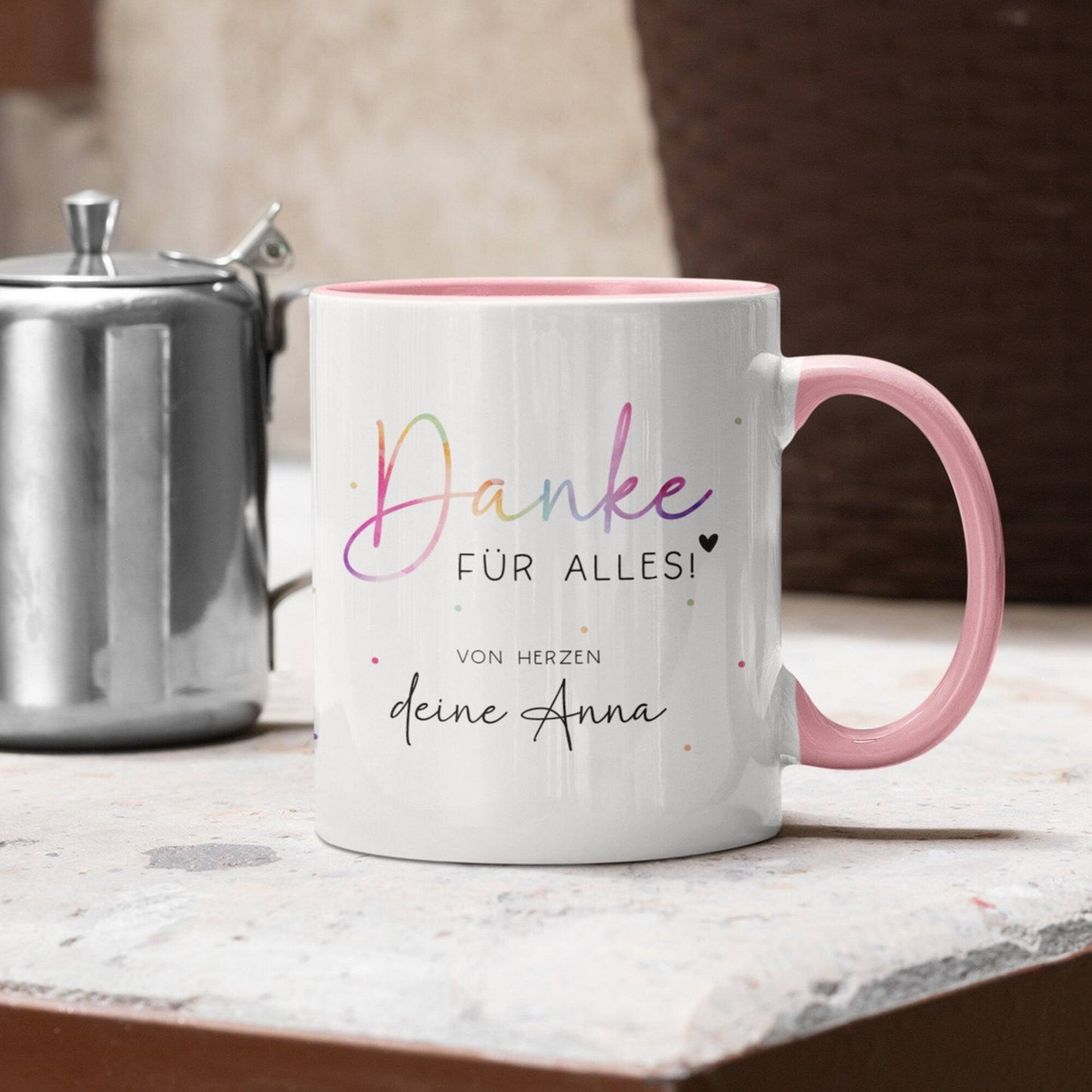 Personalisierte Tasse - Danke für alles -mit eigenen Wunschtext. Kaffee-Tasse Dankeschön-Geschenke Vatertag Muttertag Geburtstag Weihnachten  kleinebuchstaben   