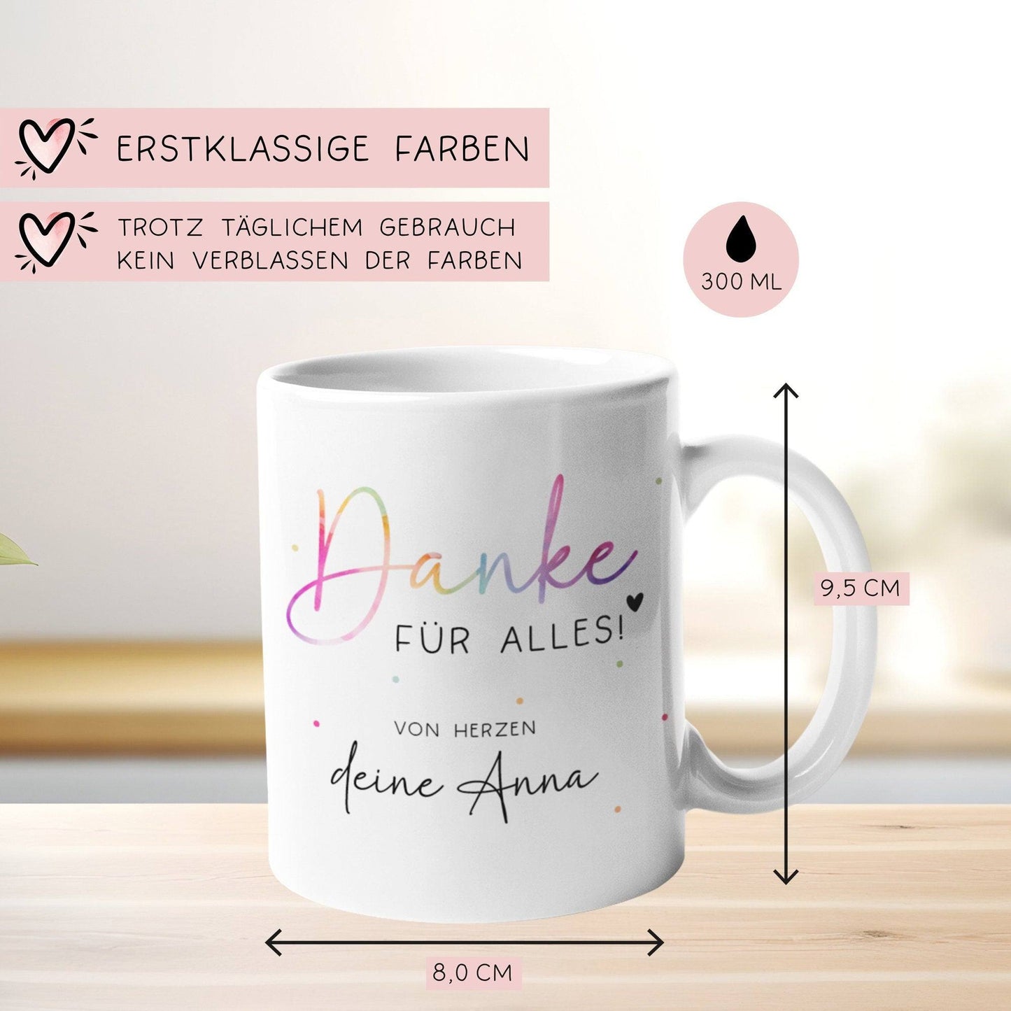 Personalisierte Danke für alles Tasse -mit eigenen Wunschtext. Kaffee-Tasse Dankeschön-Geschenke Vatertag Muttertag Geburtstag Erzieher  kleinebuchstaben   