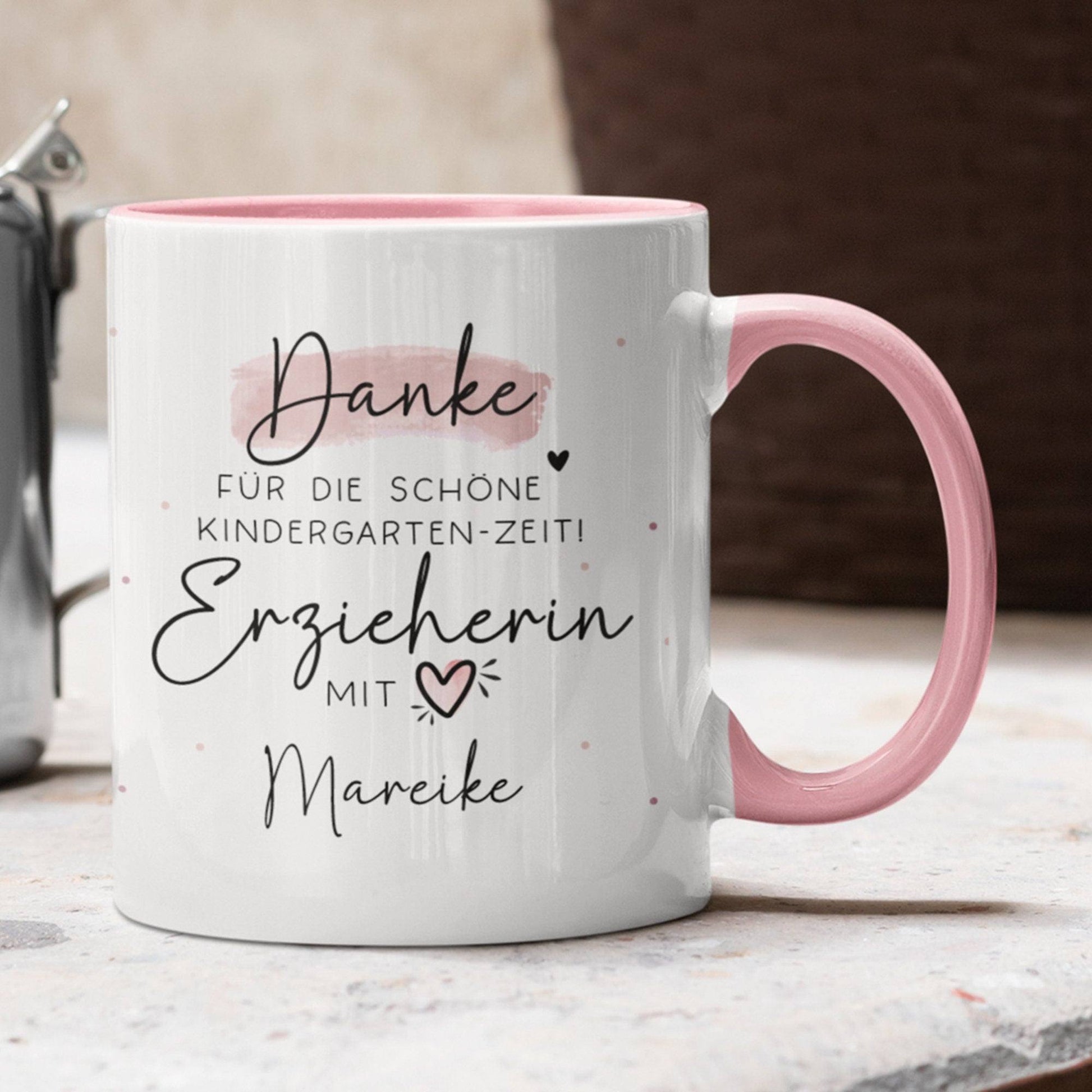 Personalisierte Tasse " Danke für die schöne Kindergarten-Zeit" Geschenke Namen Kinder. Geschenk für Erzieher und Erzieherin. Abschied  kleinebuchstaben   