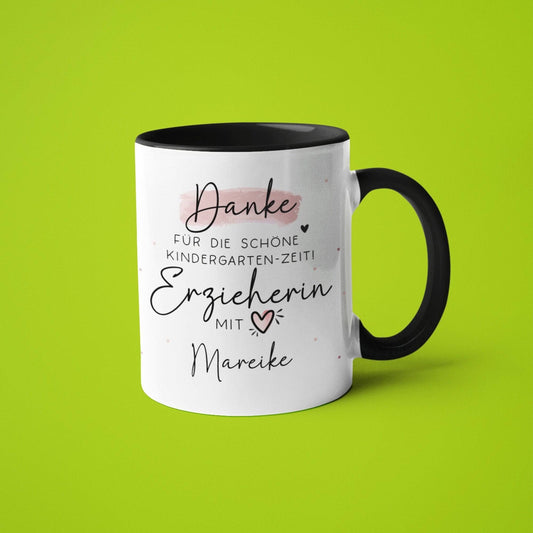 Personalisierte Tasse " Danke für die schöne Kindergarten-Zeit" Geschenke Namen Kinder. Geschenk für Erzieher und Erzieherin mit Herz  kleinebuchstaben   