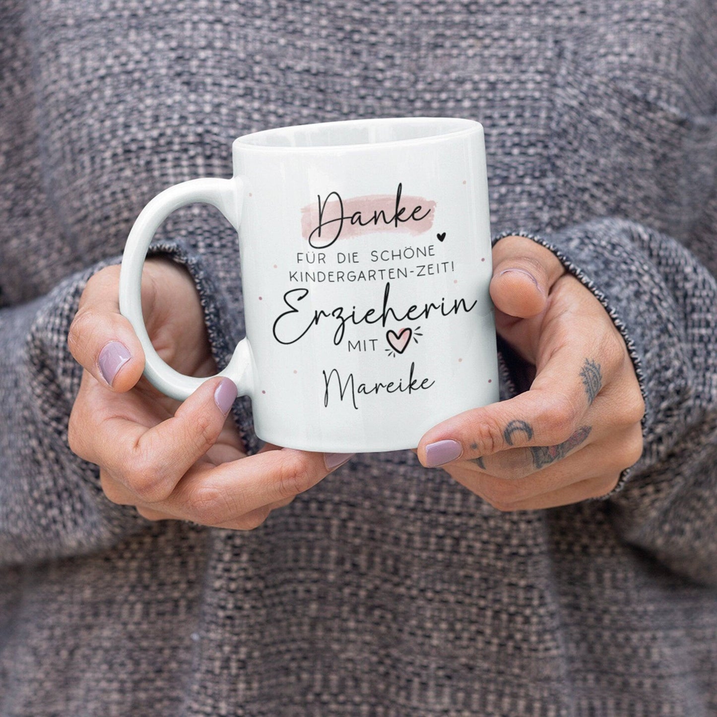 Personalisierte Tasse " Danke für die schöne Kindergarten-Zeit - Geschenk für Erzieher und Erzieherin mit Herz - Geschenke Namen KITA KIGA  kleinebuchstaben   