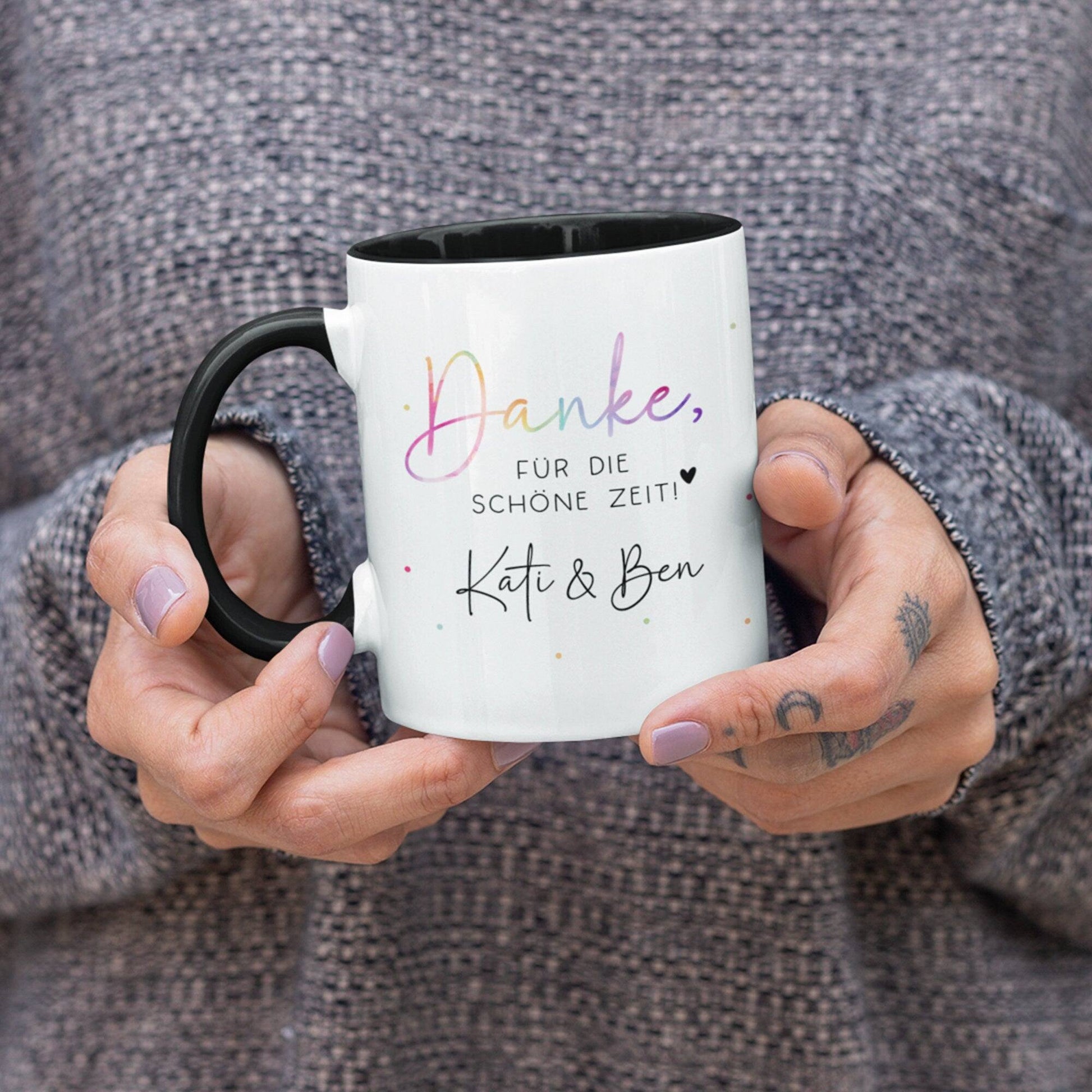 Danke für die schöne Zeit Tasse Personalisiert Wunschname Name - Geschenk zum Abschied Kollege Lehrerin Kollegin Freundin Abschiedsgeschenk Jobwechsel  kleinebuchstaben   