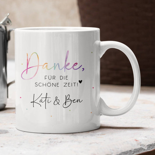 Personalisierte Tasse "Danke für die Schöne Zeit" - Geschenk zum Abschied Kollege Erzieherin Kollegin Freundin Abschiedsgeschenk Jobwechsel  kleinebuchstaben Innen & Henkel - Weiß  