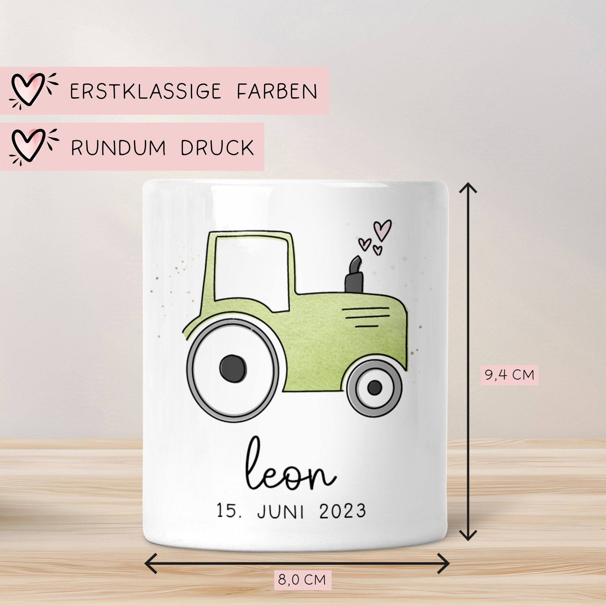 Spardose Trecker Personalisiert Traktor Grün mit Wunschname - Sparschwein -Geschenk-Geburtstag-Weihnachten-Geldgeschenk mit Wunschtext  kleinebuchstaben   