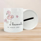 Personalisierte Spardose Flamingo Tier Design -mit Namen personalisiert -Geschenk für Jungen & Mädchen zum Geburtstag -Für Kinder zum sparen  kleinebuchstaben   