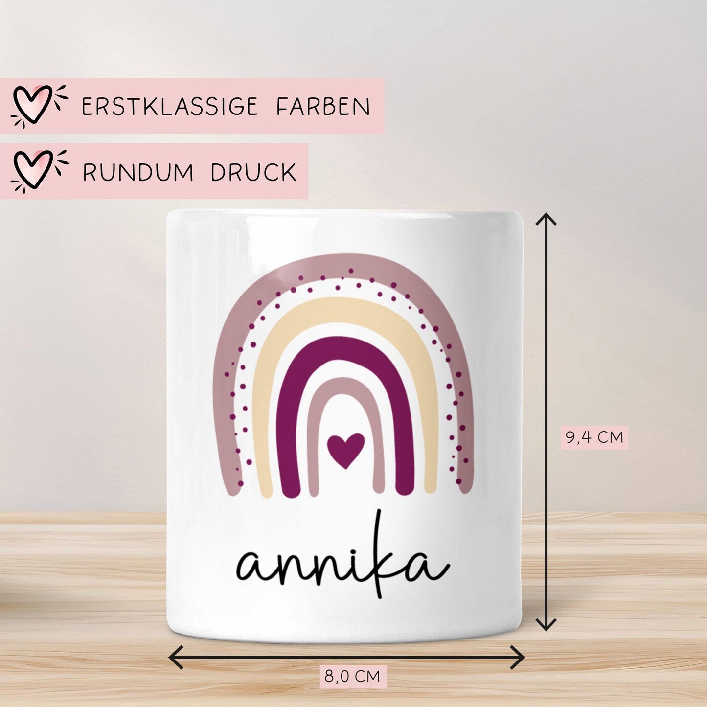 Personalisierte Spardose Taufe mit Namen und Datum –Regenbogen Rosa-Geschenk für Mädchen zum Geburtstag Kommunion Firmung Geburt Einschulung  kleinebuchstaben   