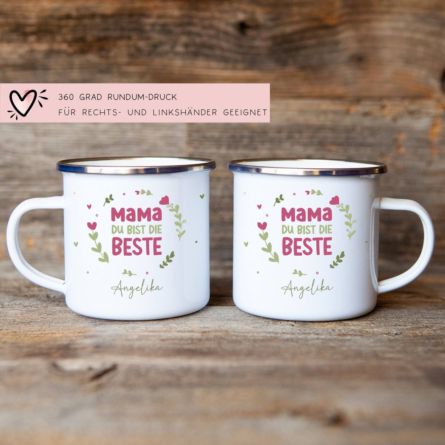 Personalisierte Emaille-Becher Tasse zum Muttertag – Mama du bist die Beste  [Wunschname]. Persönliches Geschenk zum Geburtstag, Dankeschön  kleinebuchstaben   