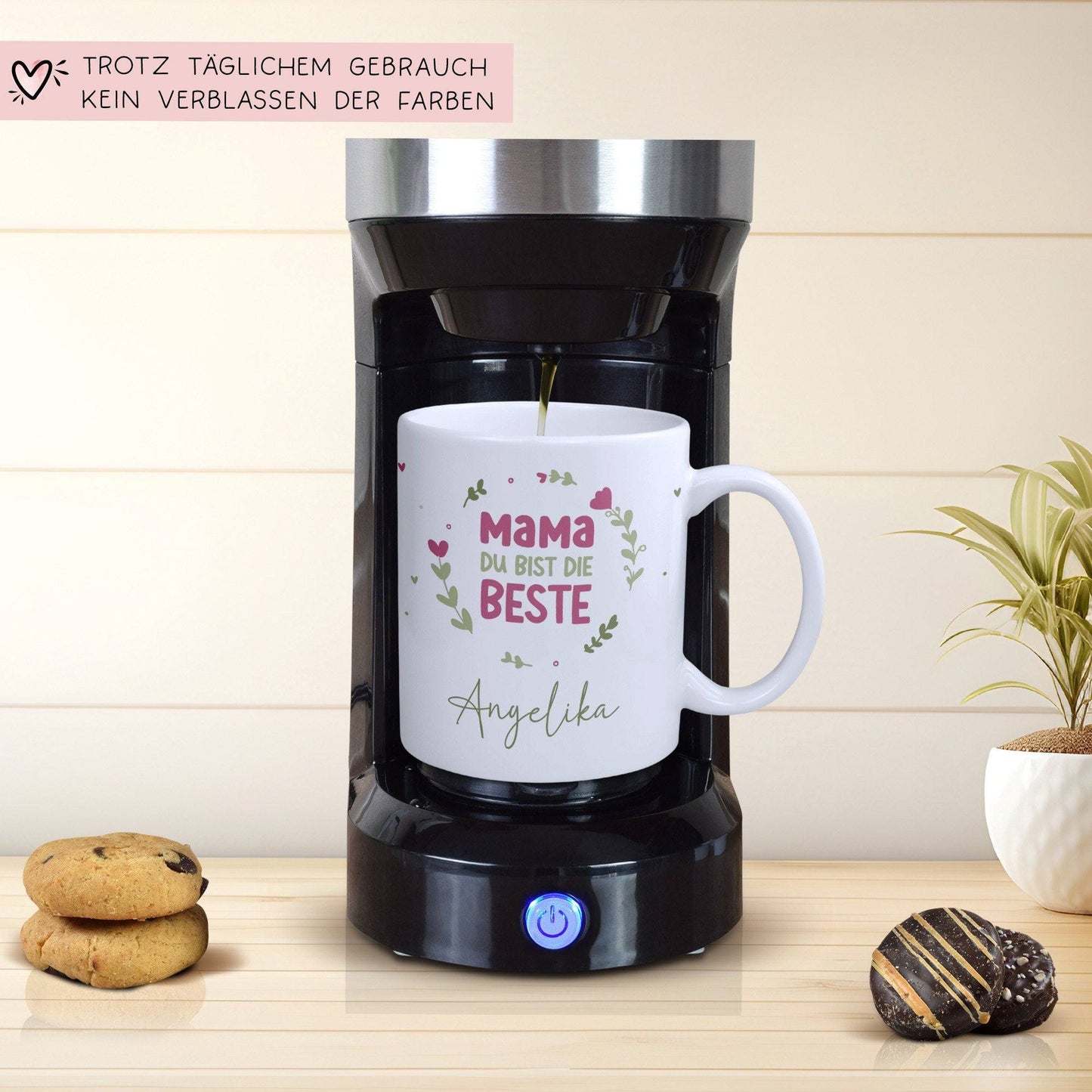 Personalisierte Muttertag Kaffee Tasse "Mama du bist die Beste [Wunschname]" – Geschenk für Geburtstag, Dankeschön und Weihnachten - Weiß  kleinebuchstaben   