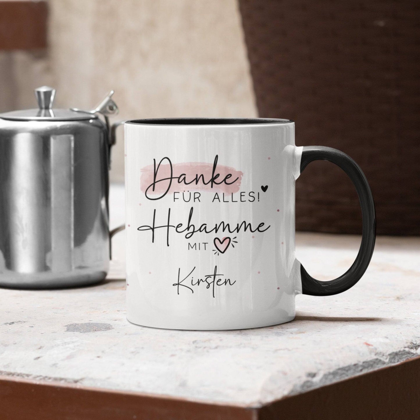 Personalisierte Tasse Hebamme mit Herz - Danke für Alles! Geschenkidee mit Wunschtext - Geschenk - Hebamme Dankeschön - Schwangerschaft  kleinebuchstaben   