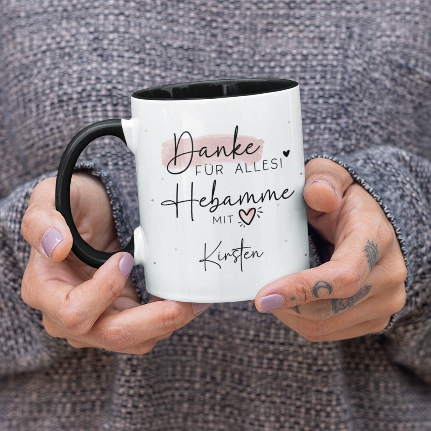 Hebamme mit Herz personalisierte Tasse - Danke für Alles! Geschenkidee mit Wunschtext - Geschenk - Hebamme Dankeschön - Schwangerschaft  kleinebuchstaben   