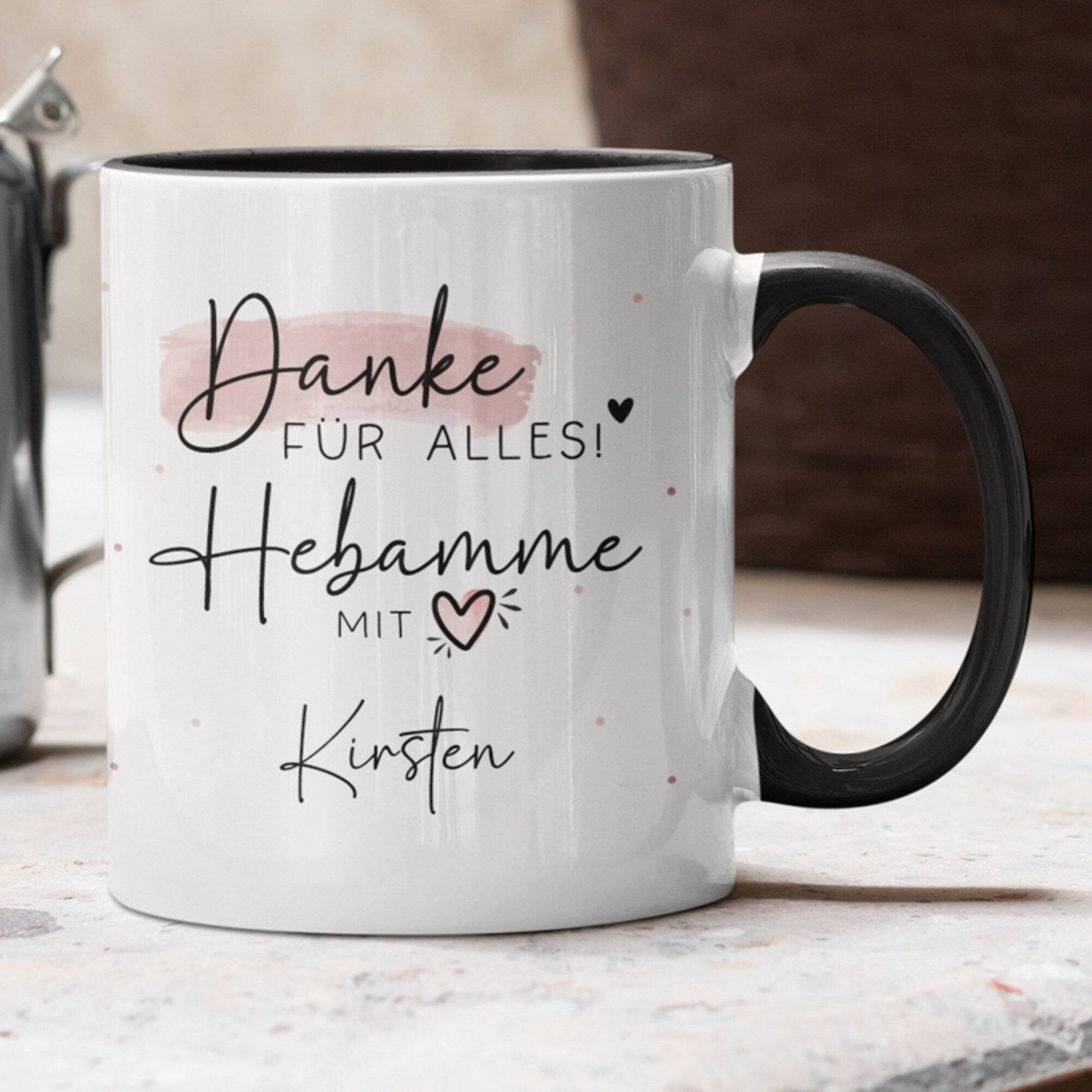 Hebamme mit Herz personalisierte Tasse - Danke für Alles! Geschenkidee mit Wunschtext - Geschenk - Hebamme Dankeschön - Schwangerschaft  kleinebuchstaben   