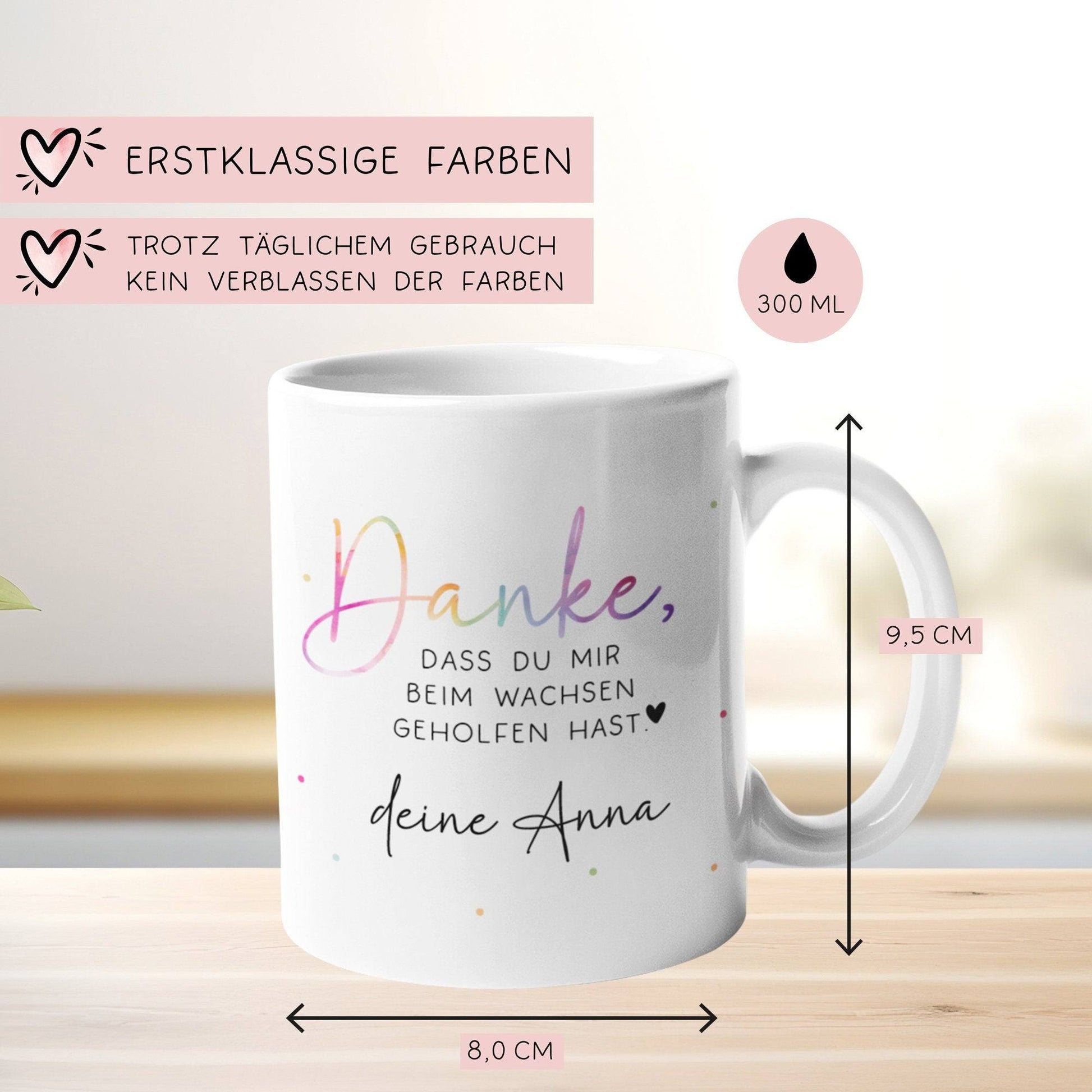 Tasse mit Wunschnamen - Danke dass du mir beim wachsen geholfen hast - Kindergarten Abschied - Tasse Erzieherin - Personalisiert - Geschenk  kleinebuchstaben   