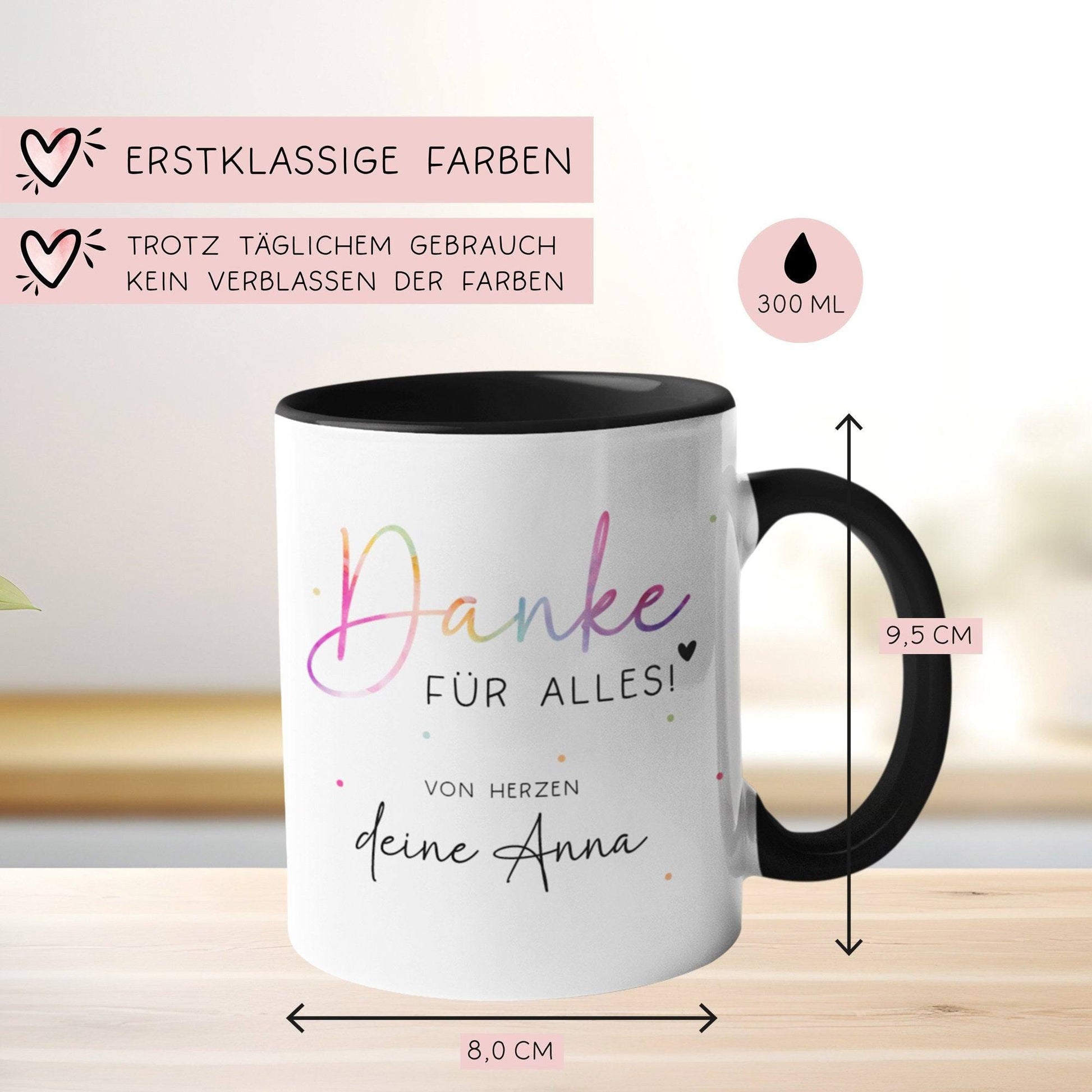 Danke für alles Personalisierte Tasse mit eigenen Wunschtext. Kaffee-Tasse Dankeschön-Geschenke Vatertag Muttertag Geburtstag Erzieher  kleinebuchstaben   