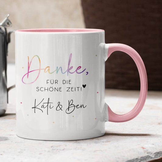 Danke für die Schöne Zeit Personalisierte Tasse - Geschenk zum Abschied Kollege Lehrerin Kollegin Freundin Abschiedsgeschenk Jobwechsel  kleinebuchstaben Innen & Henkel -Rosa  